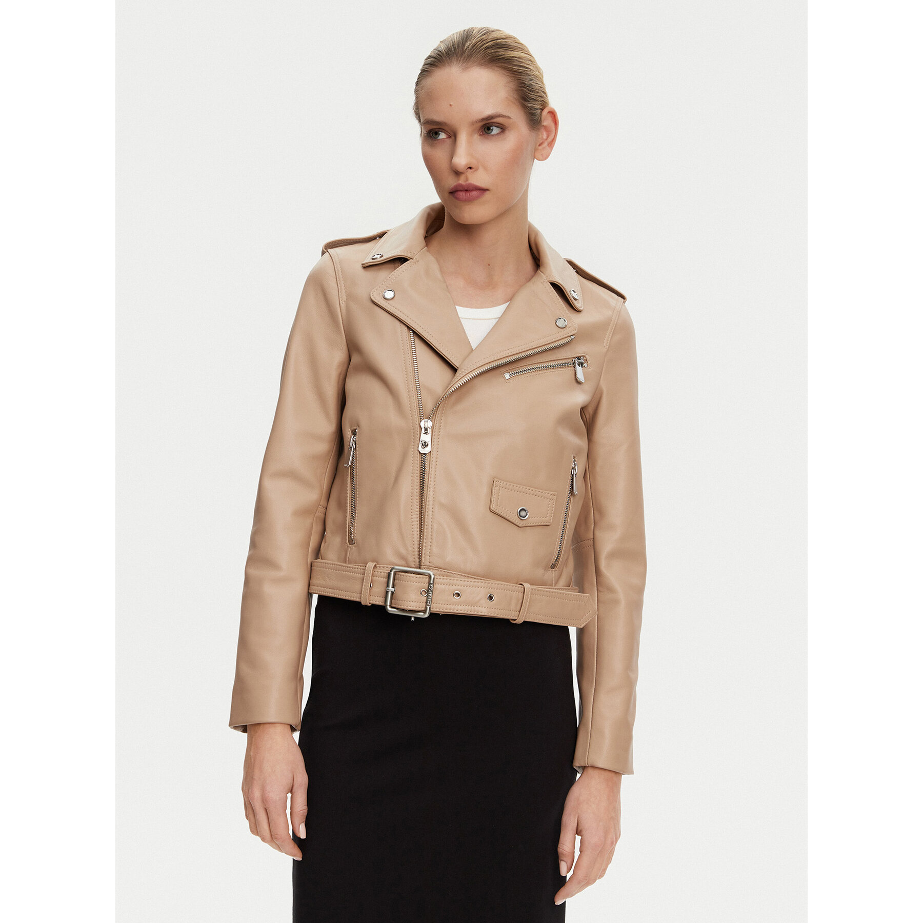PINKO Lederjacke 103897 A21L Beige Regular Fit