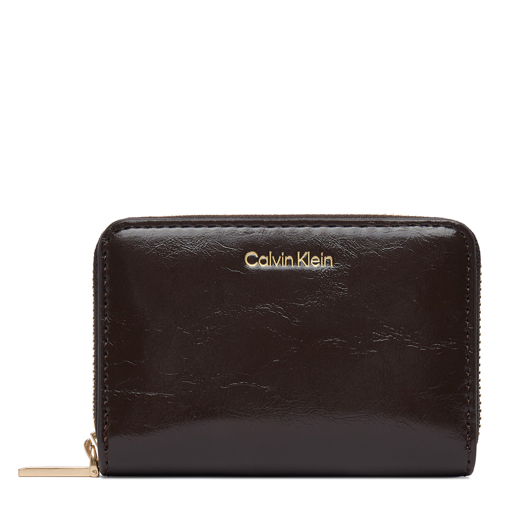 Denarnica Calvin Klein Foil Glossy Square Zip Around LV04F1201G Rjava