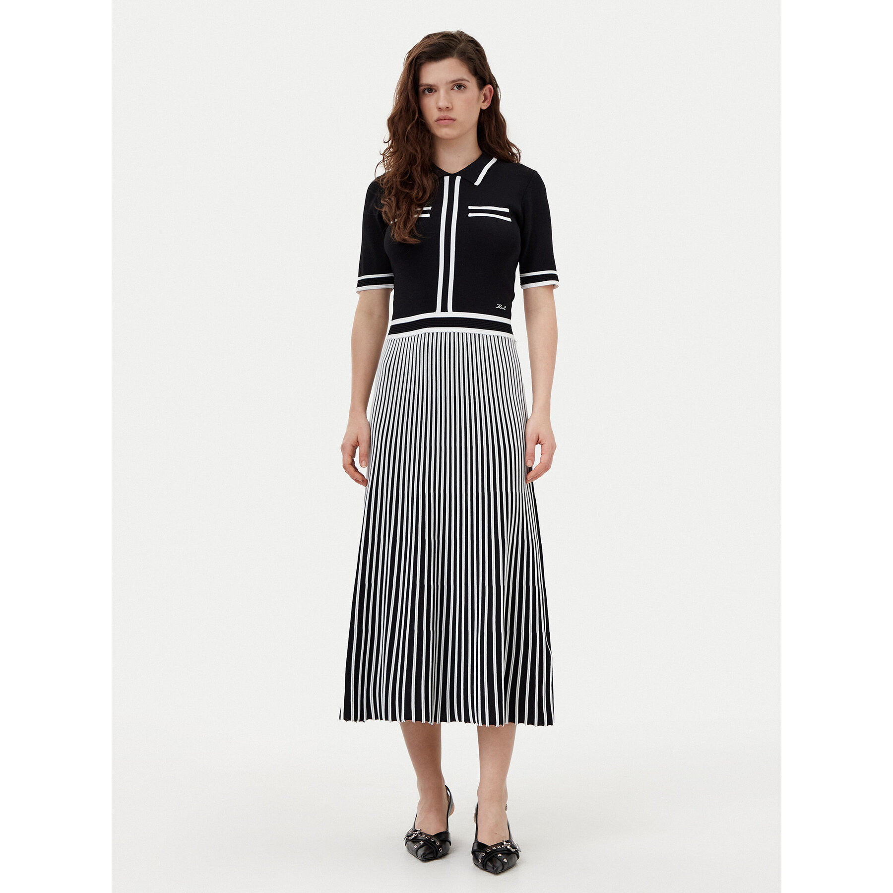 KARL LAGERFELD Strickkleid A1W13026 Schwarz Regular Fit