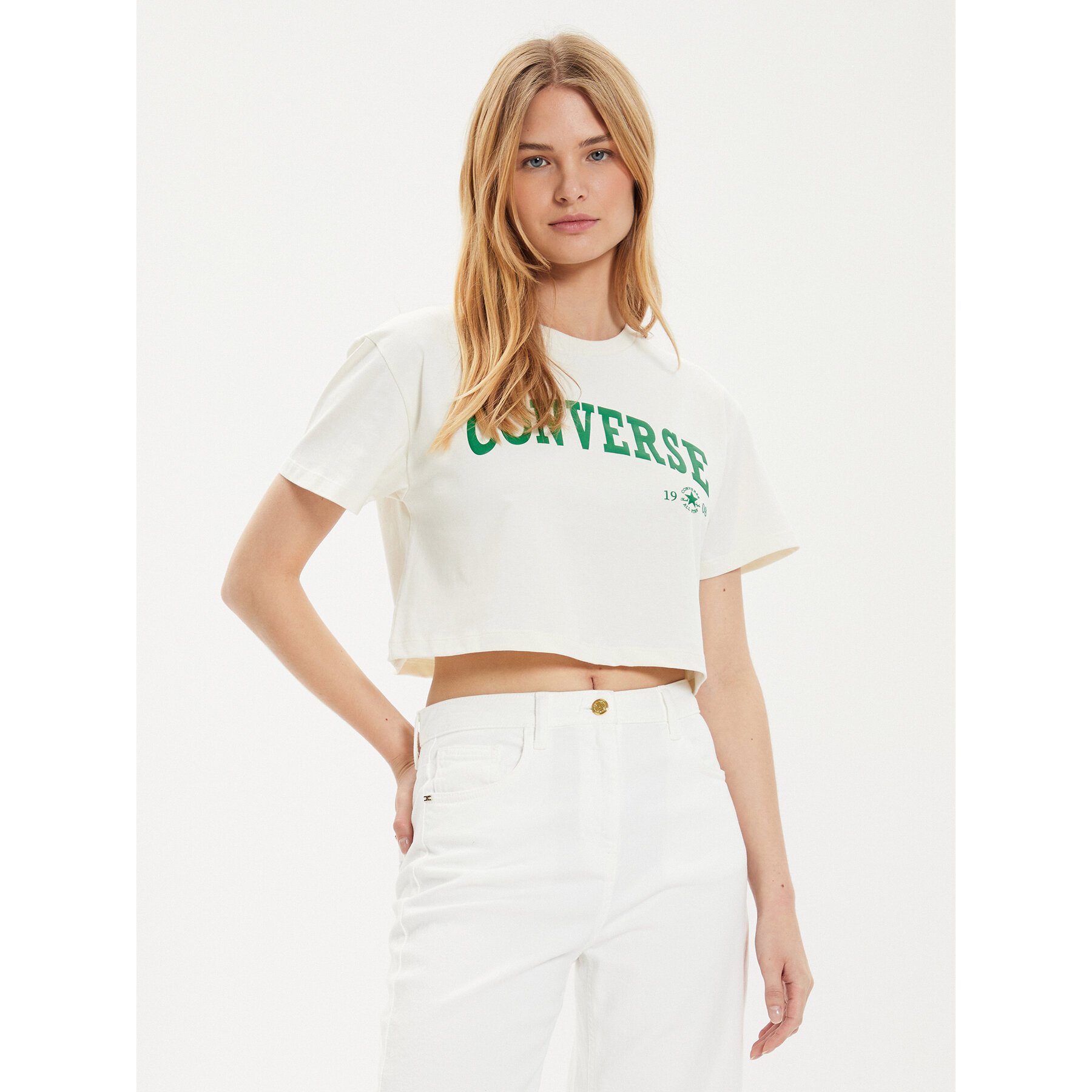 Converse Camiseta W Retro Chuck Cropped Tee 10027151-A03 Écru Regular Fit