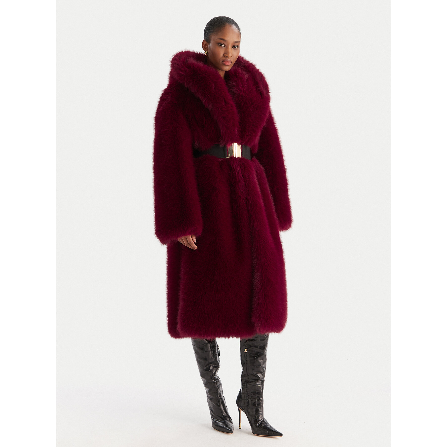 YES LONDON Pelzmantel 035 Dunkelrot Regular Fit