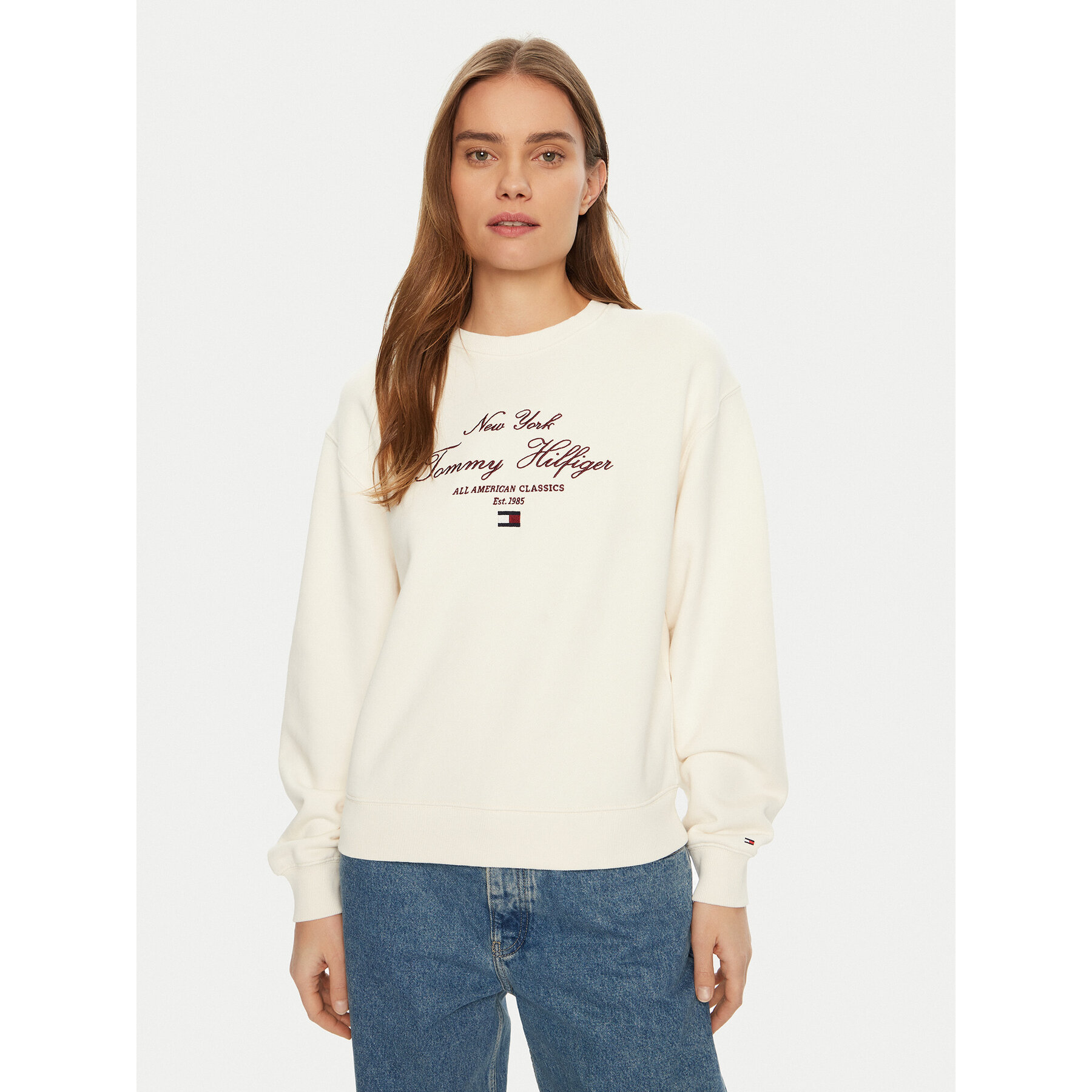 Tommy Hilfiger Sweatshirt Modern Script WW0WW43844 Écru Regular Fit