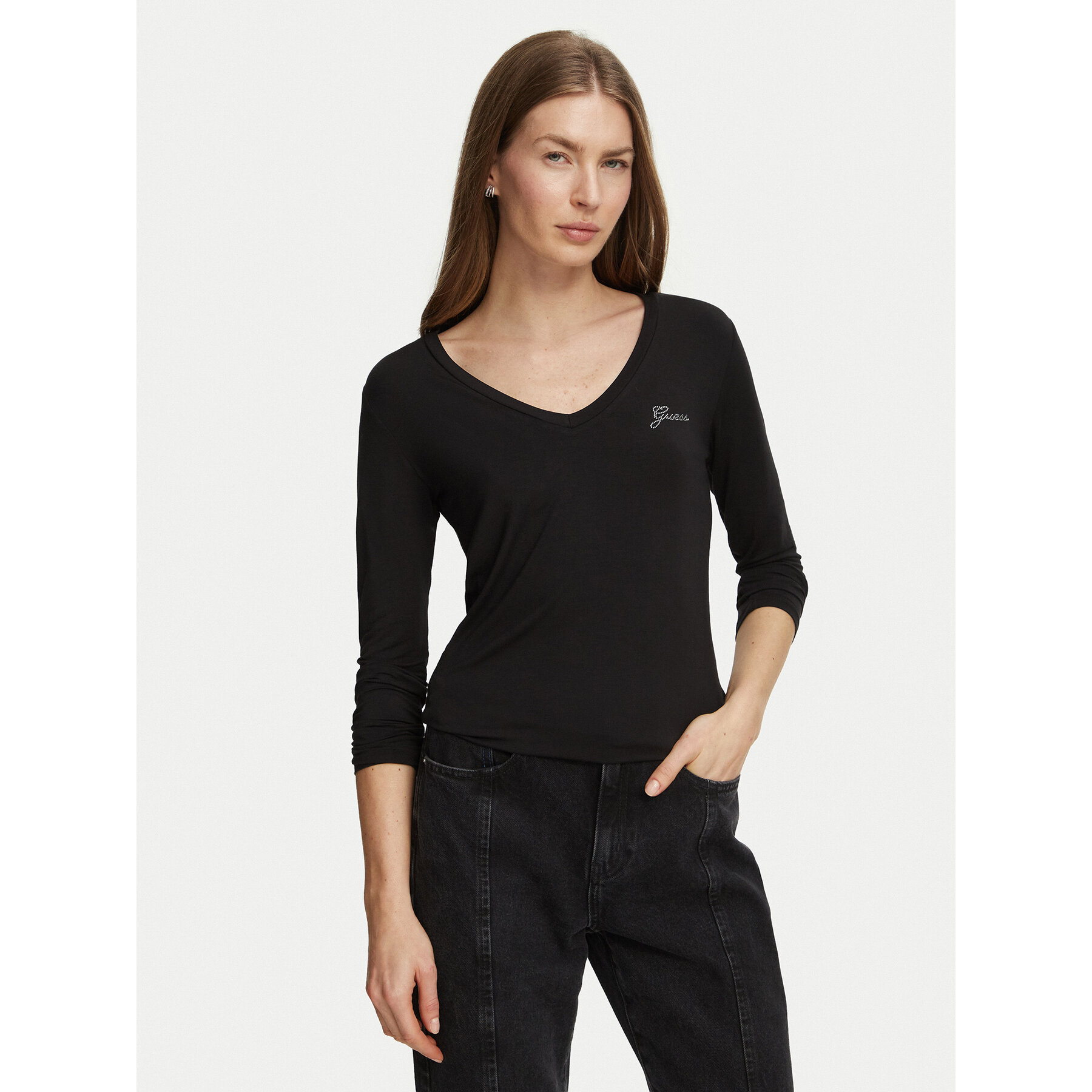 Guess Bluse W6BR04 Z1247 Schwarz Regular Fit