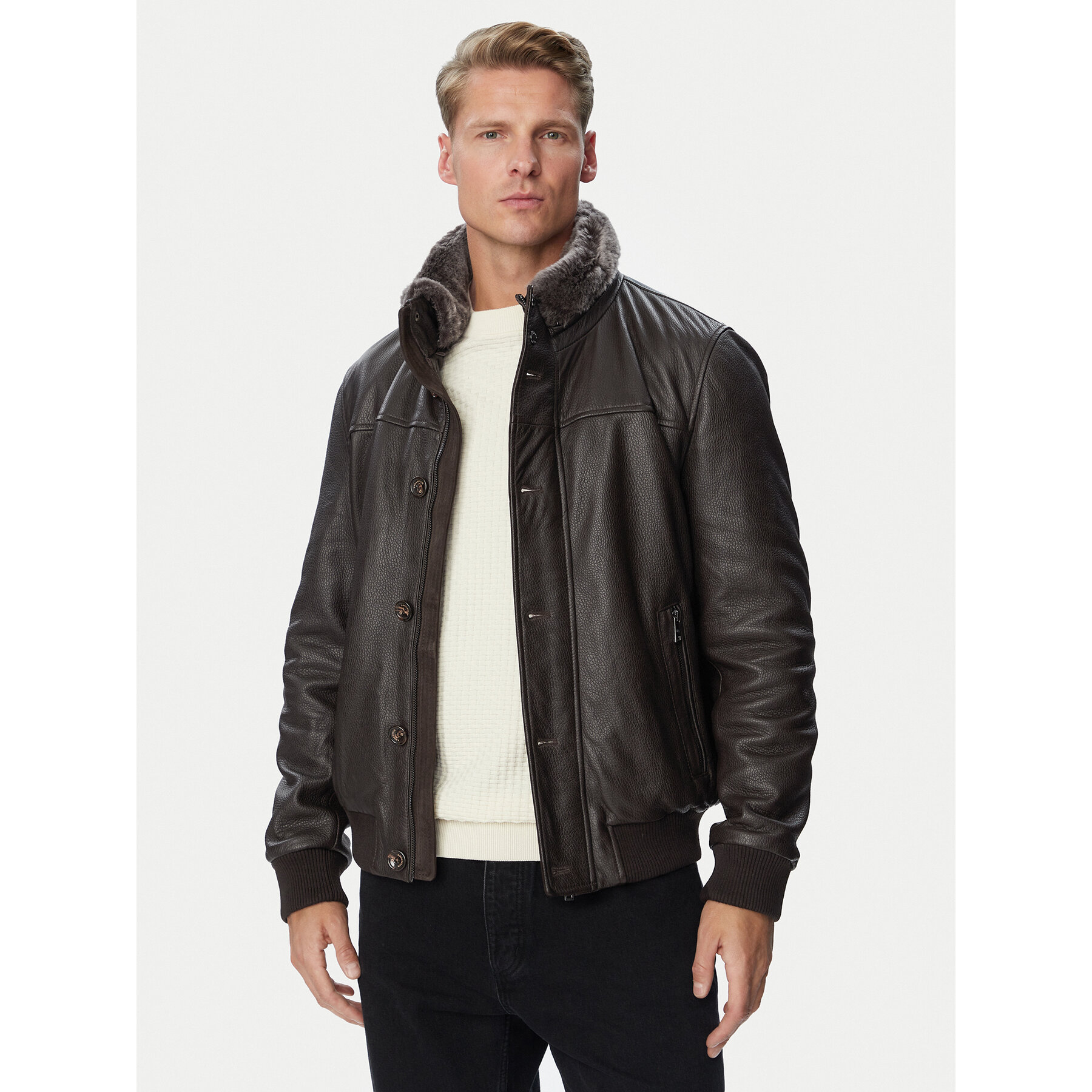 Milestone Lederjacke MSNewton 631014 21465 Dunkelbraun Regular Fit