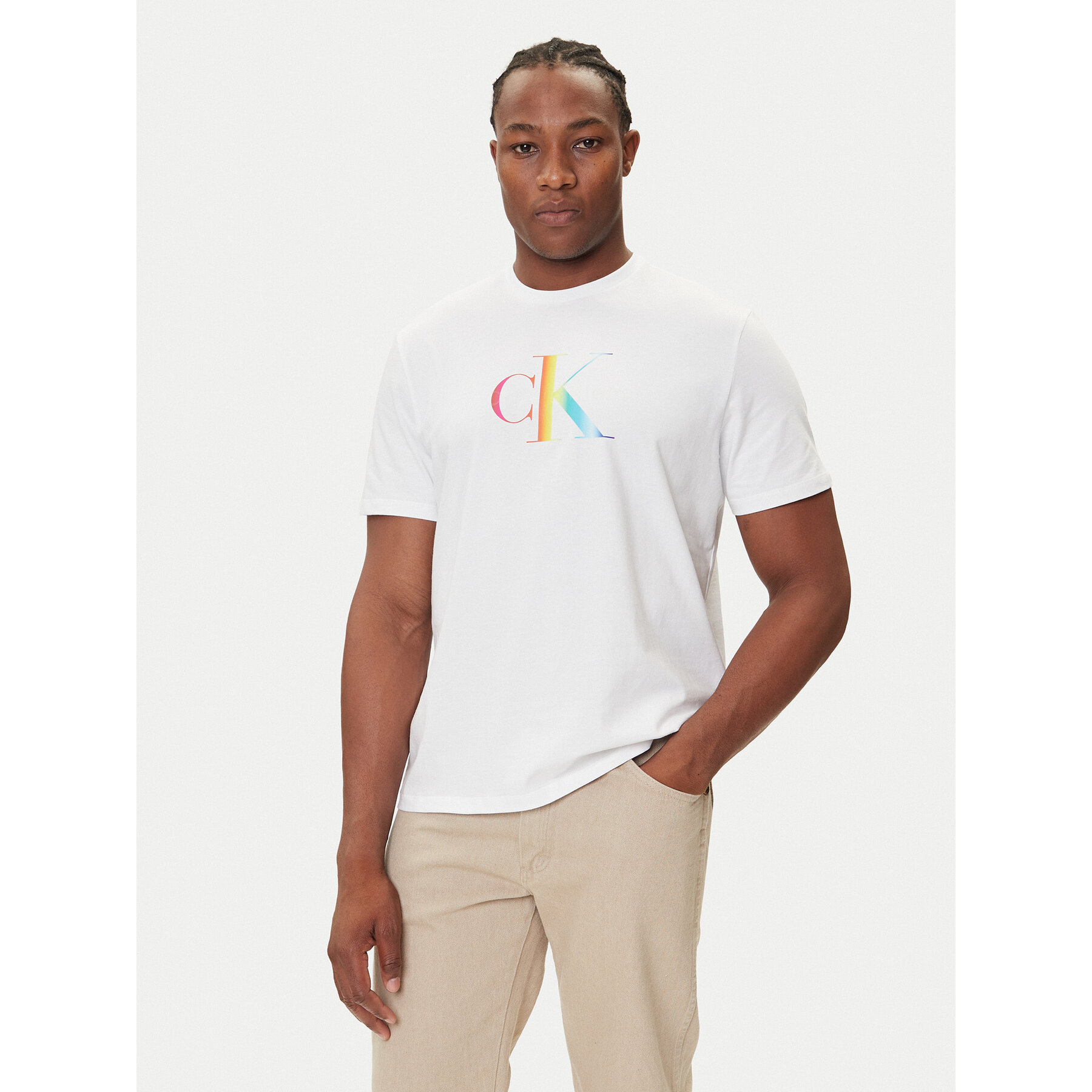Calvin Klein Jeans Majica Pride Graphic LV04RC800G Bela Regular Fit