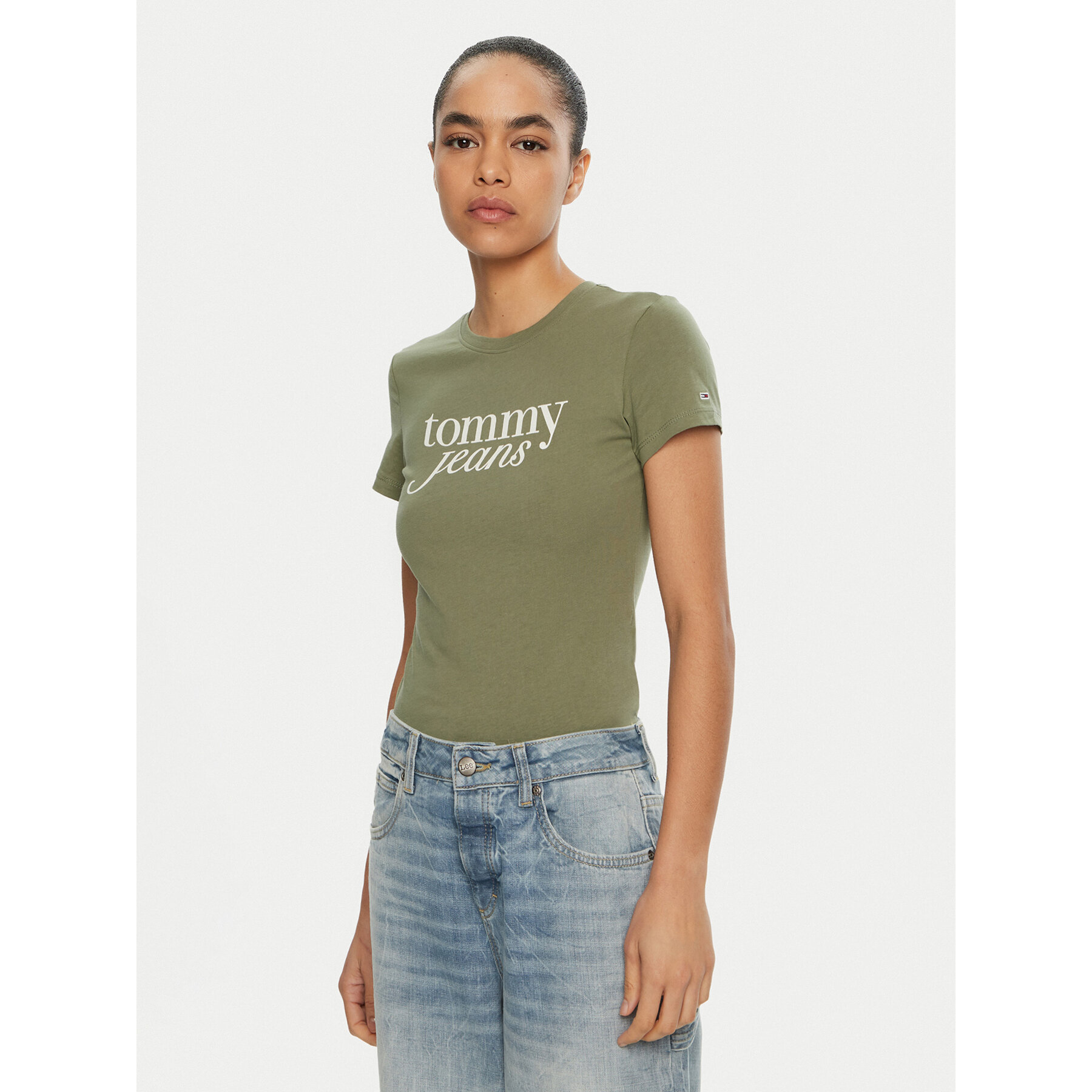 Tommy Jeans T-Shirt Essential DW0DW19447 Πράσινο Slim Fit