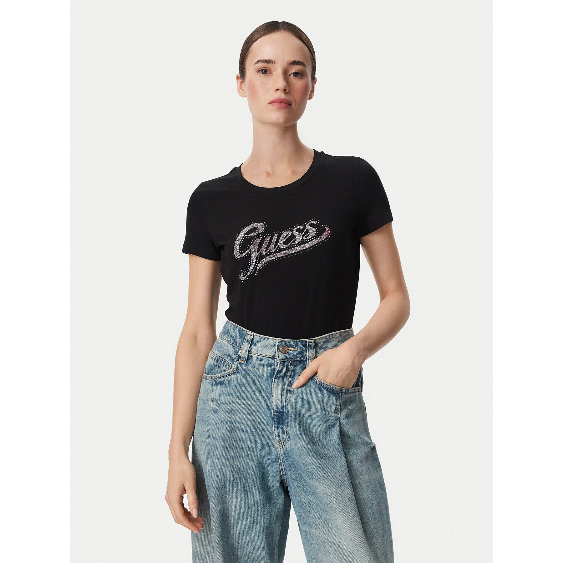 Guess T-Shirt W6YI21 K4337 Schwarz Regular Fit