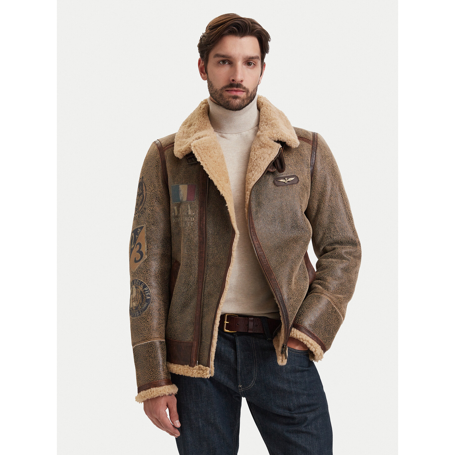 Aeronautica Militare Lederjacke 262PN0166U100876 Braun Regular Fit