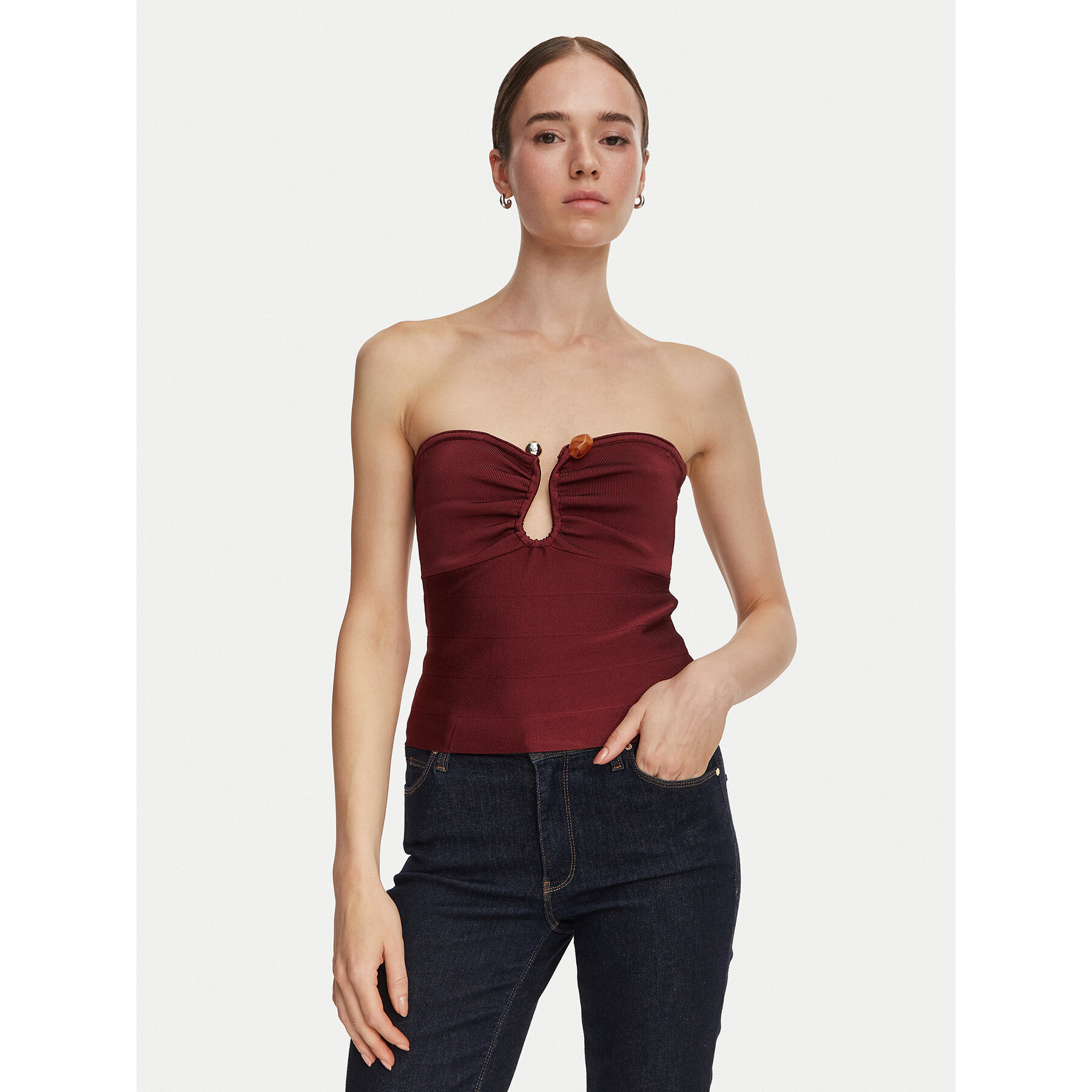 Guess Top W6YR37 Z1042 Bordo rdeča Slim Fit