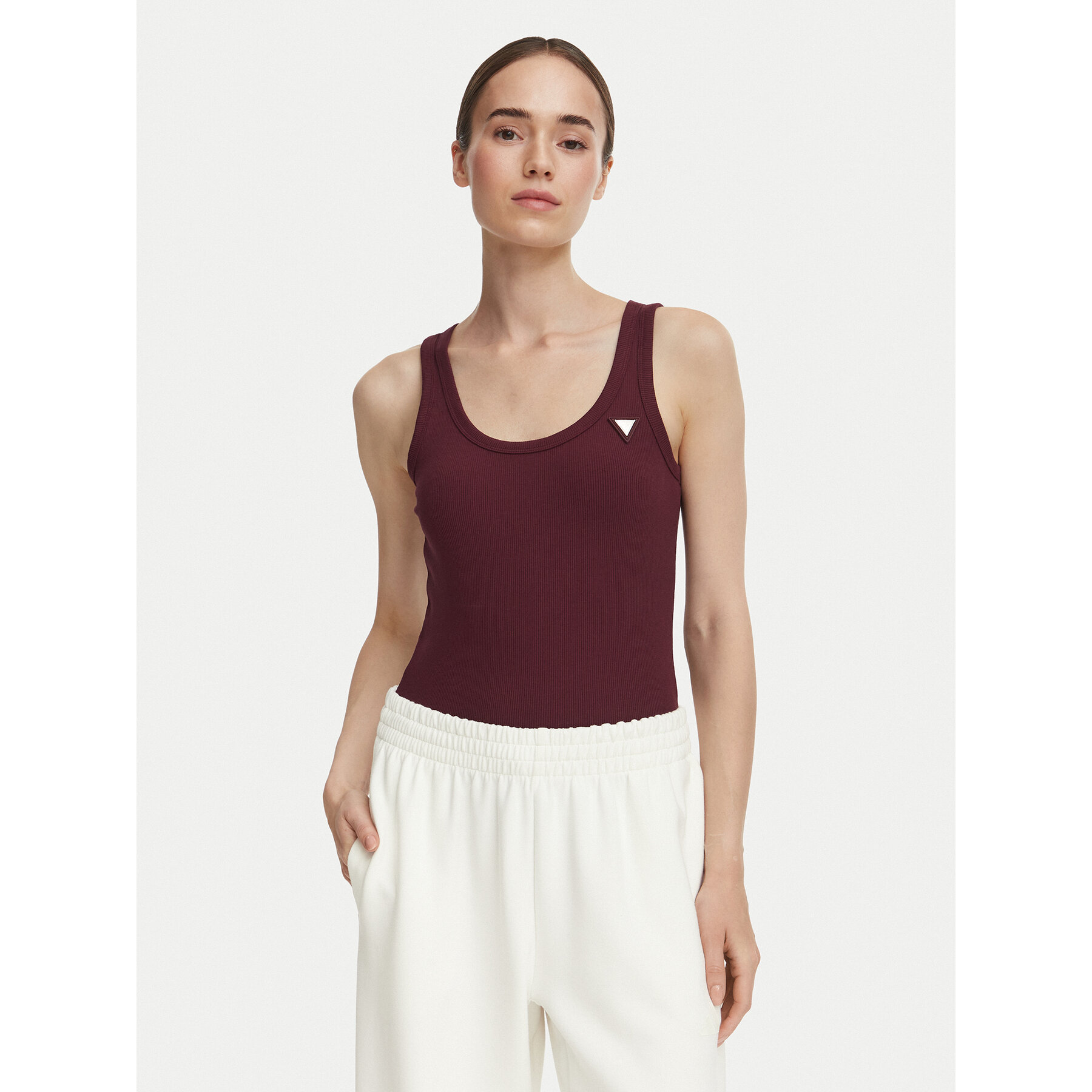 Guess Top V4YP06 K8RT2 Bordo rdeča Slim Fit