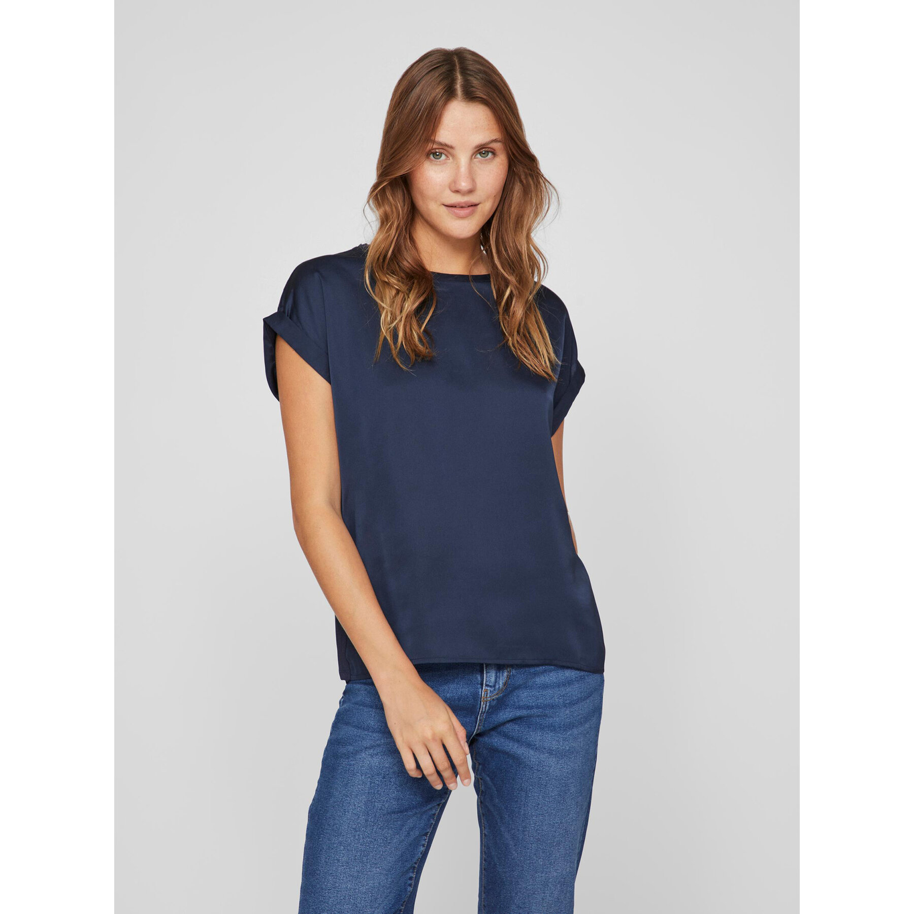 Vila T-Shirt Ellette 14059563 Σκούρο μπλε Regular Fit