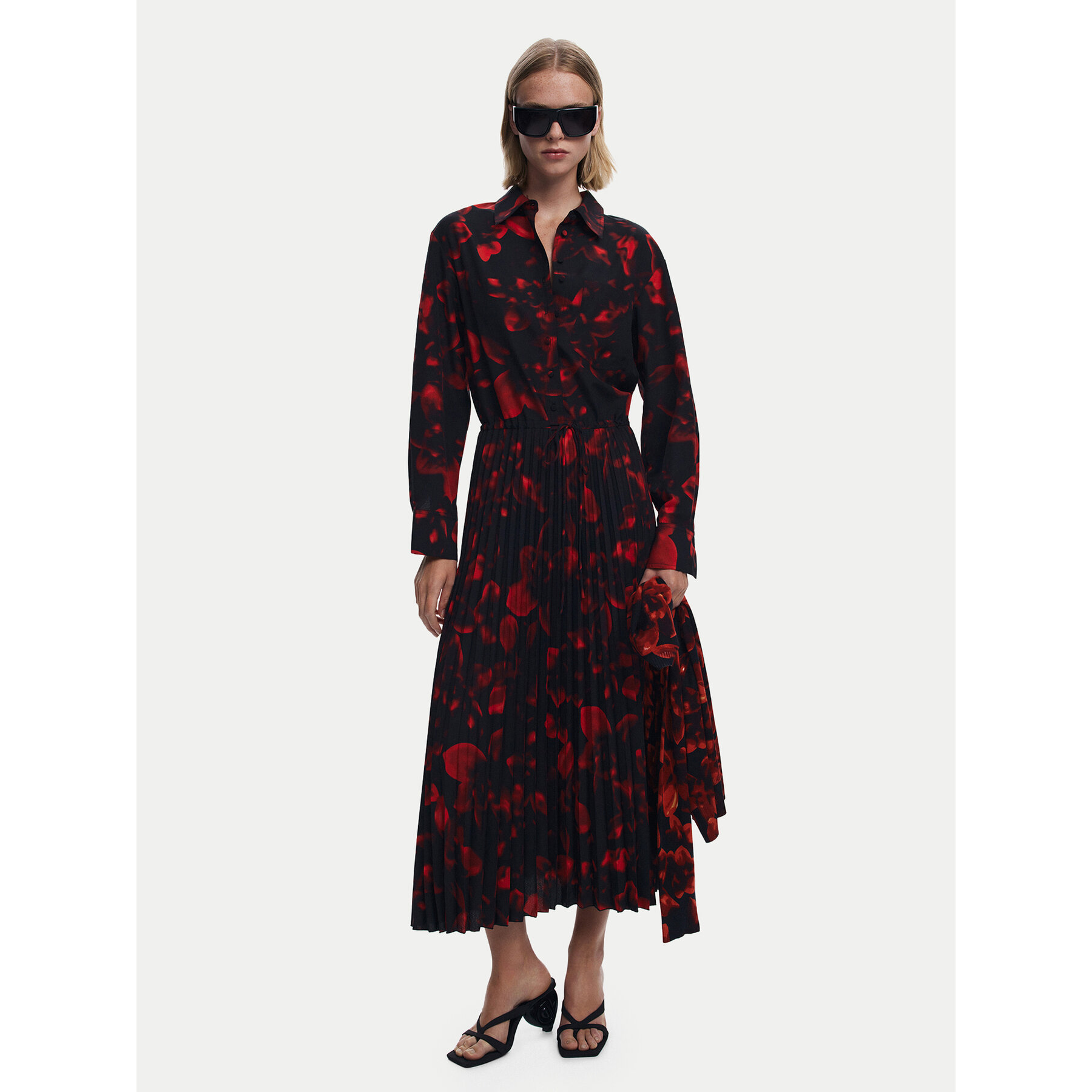 Desigual Hemdkleid Plisado 25WWVW16 Rot Regular Fit
