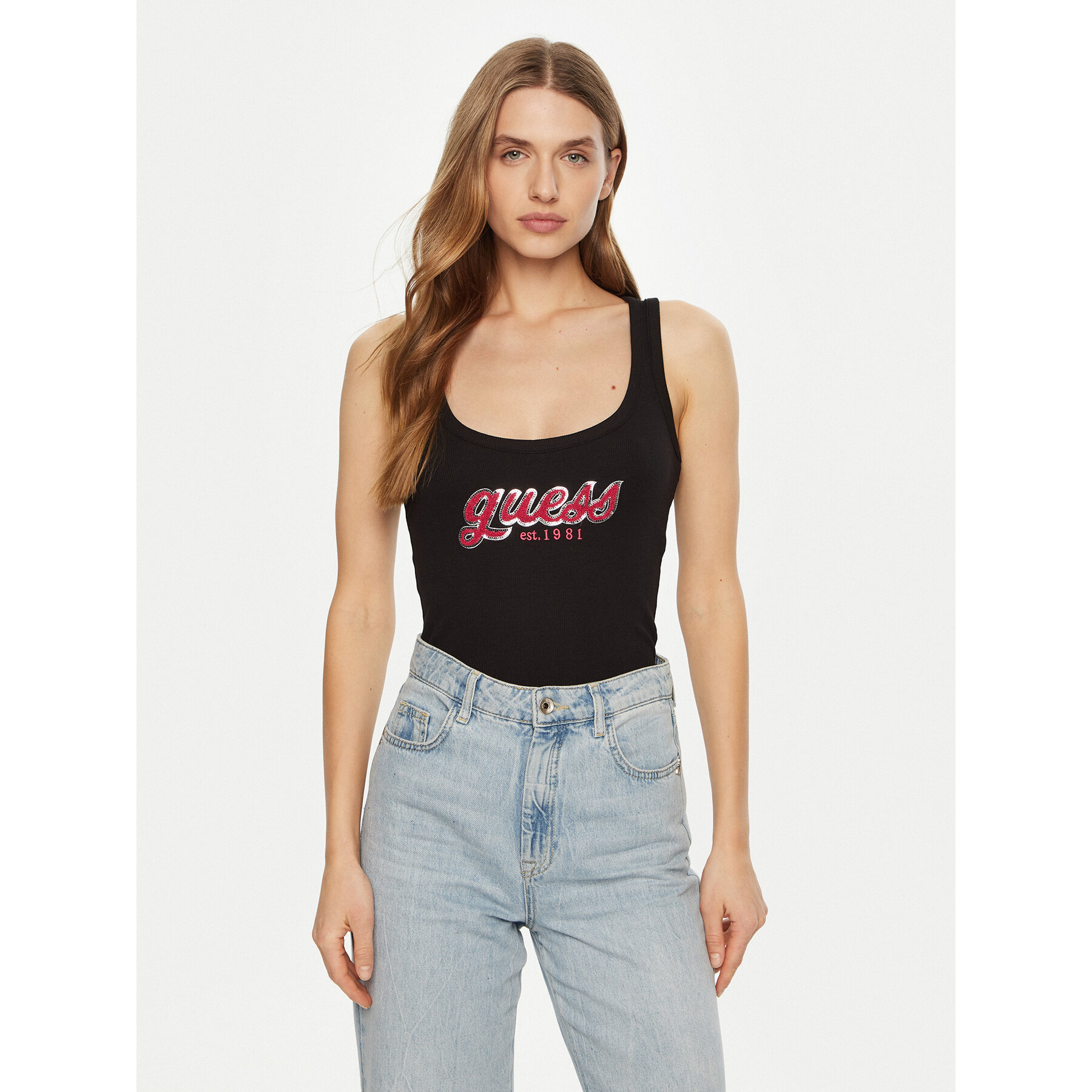 Guess Τοπ W5RP03 KA0H1 Μαύρο Regular Fit
