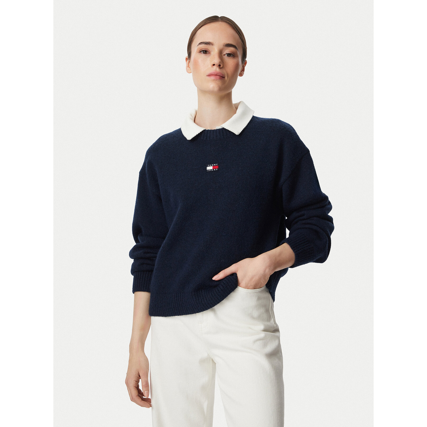 Tommy Jeans Pullover Fluffy Badge DW0DW23831 Dunkelblau Regular Fit