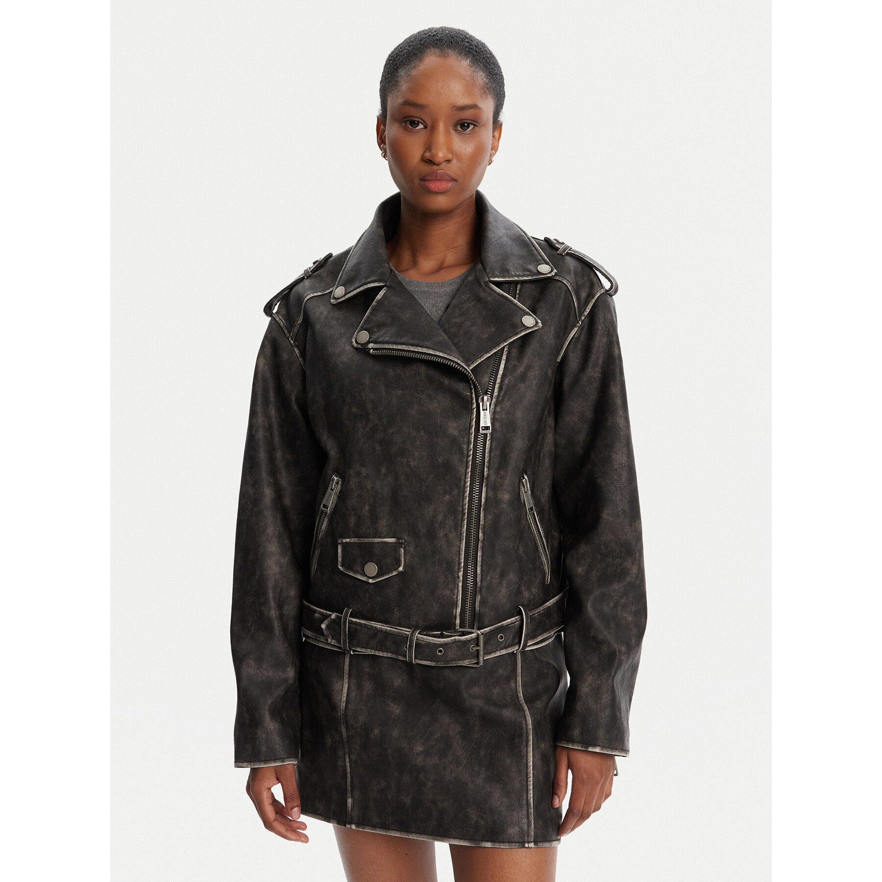 Guess Jacke aus Kunstleder W5YL04 WHDI0 Grau Regular Fit