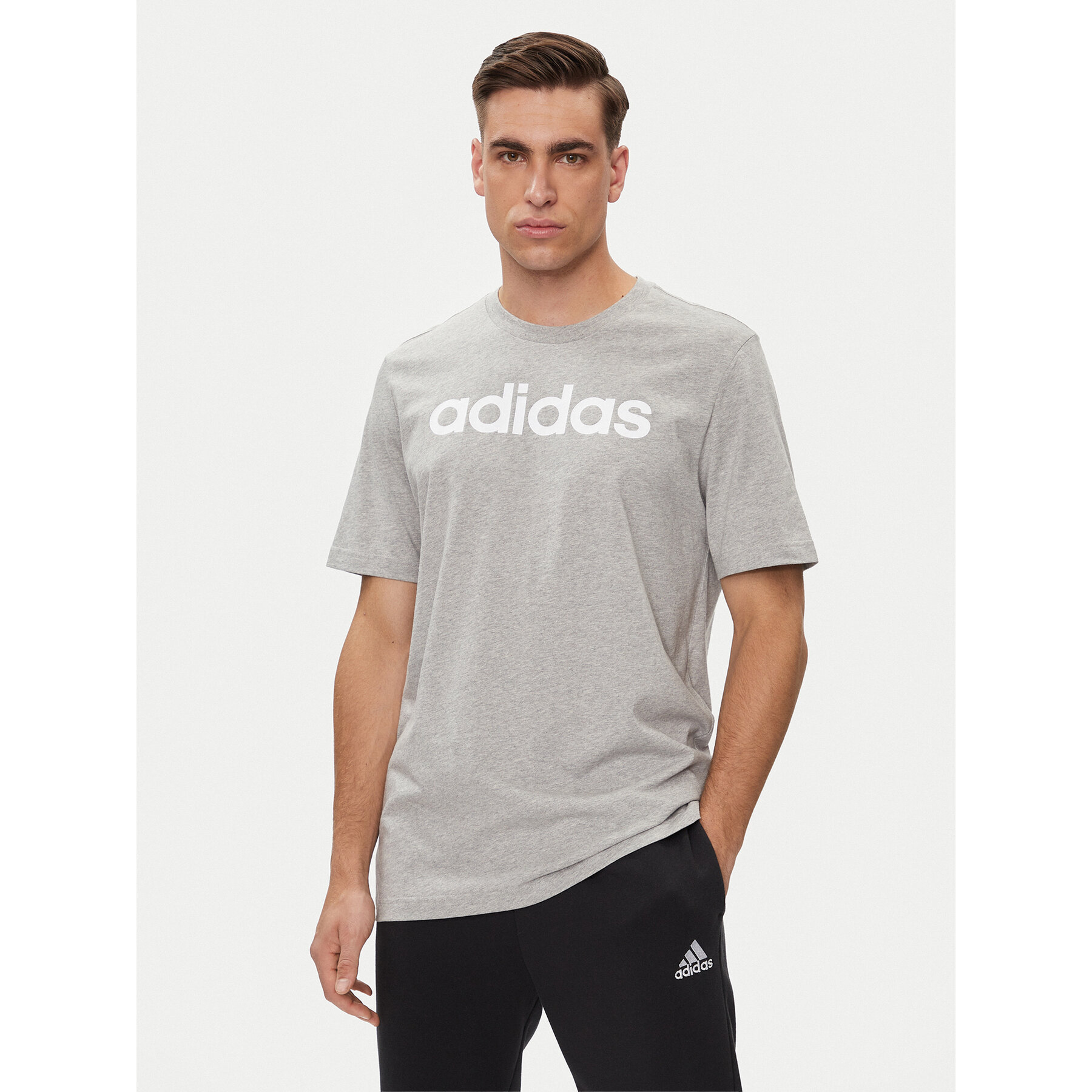 adidas T-Shirt Essentials Single Jersey Linear Embroidered Logo T-Shirt IC9277 Γκρι Regular Fit
