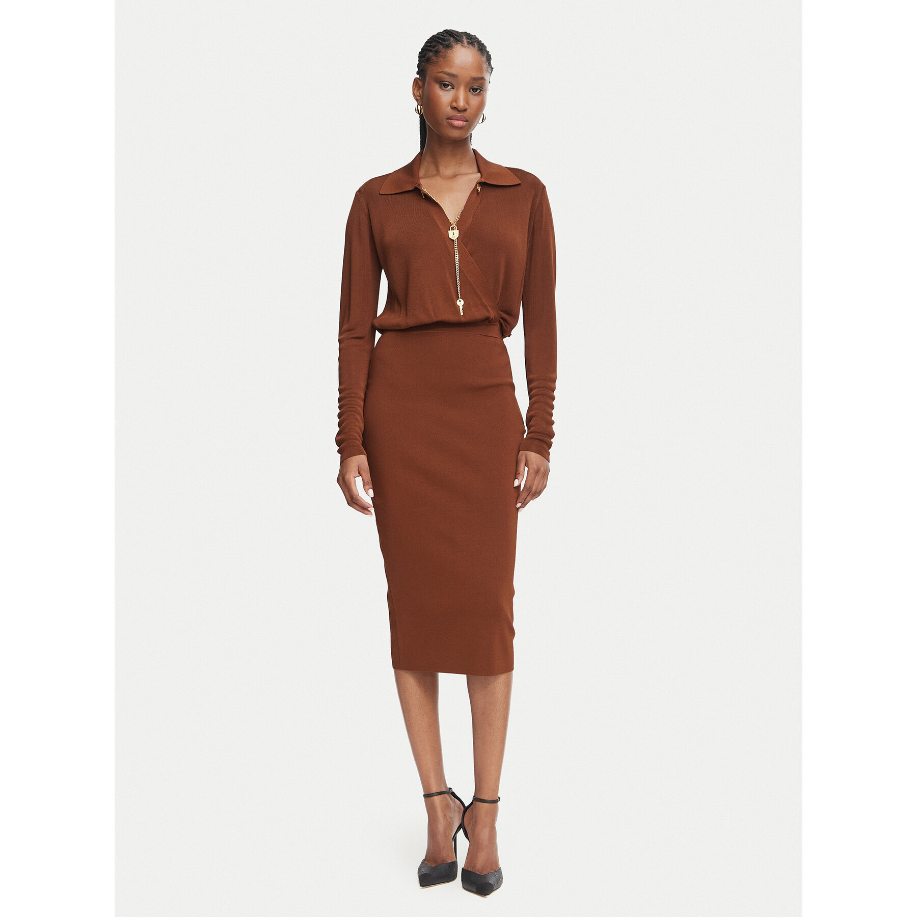Elisabetta Franchi Coctailkleid AM-19S-66E2-V500 Braun Slim Fit
