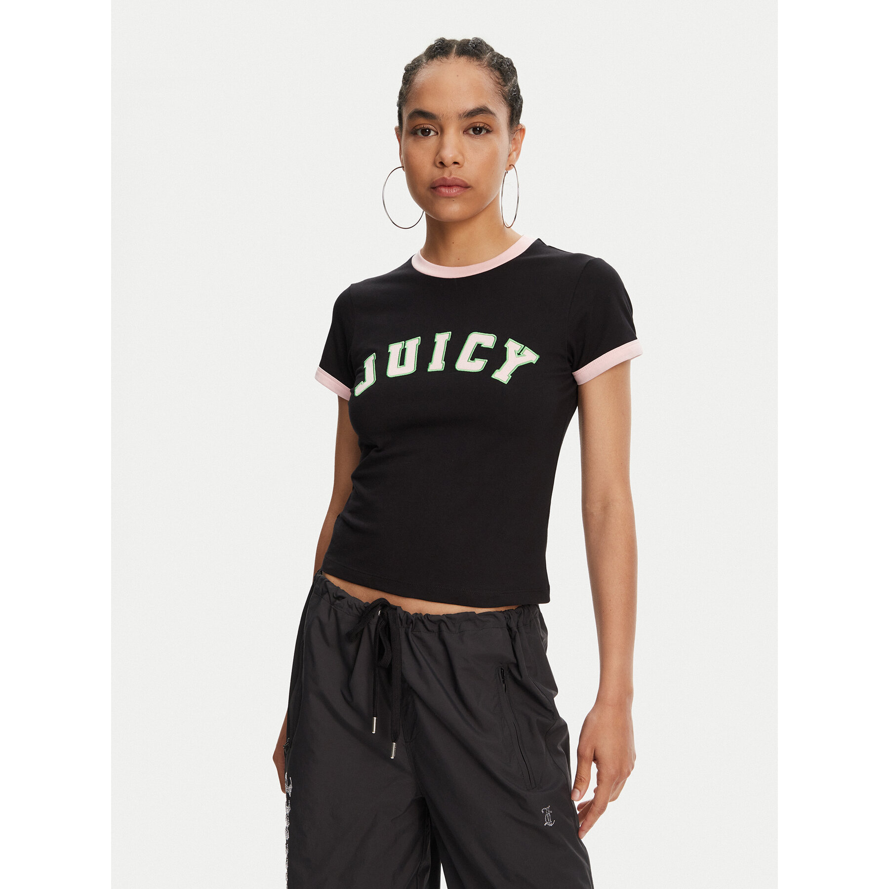 Juicy Couture Póló Collegiate Ringer JCWCT125320 Fekete Slim Fit