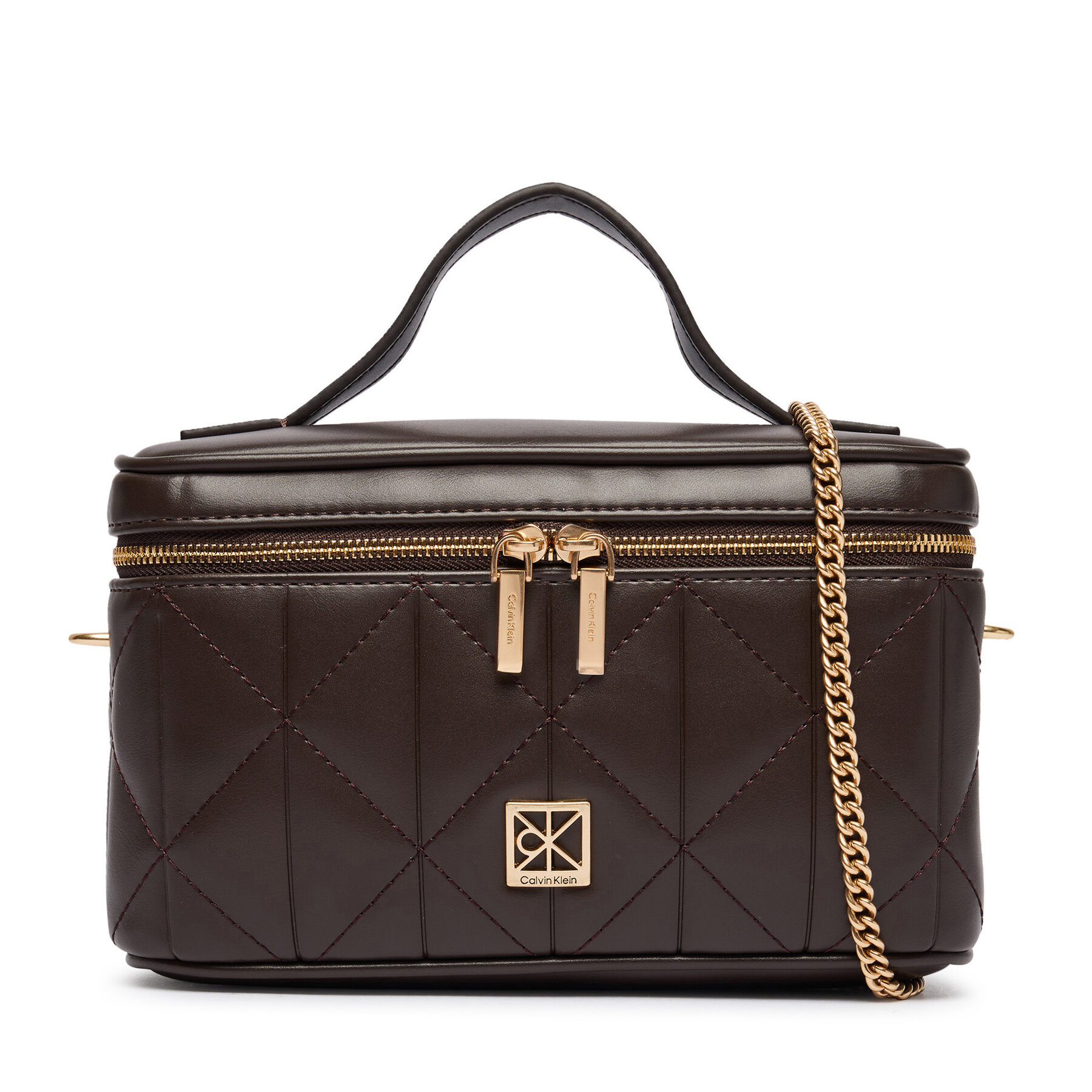 Geantă Calvin Klein Quilted Beauty Case On Chain LV04F1123G Maro închis