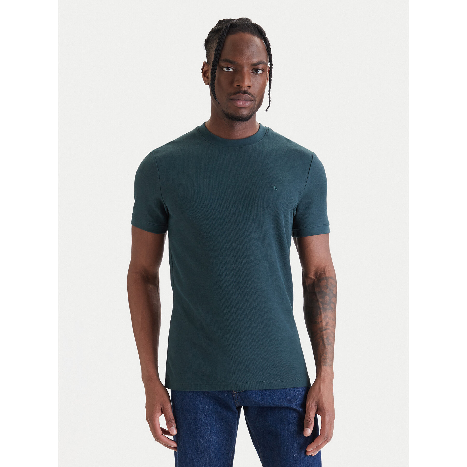 Calvin Klein Jeans T-Shirt Micro Waffle LV04RF206G Grün Slim Fit