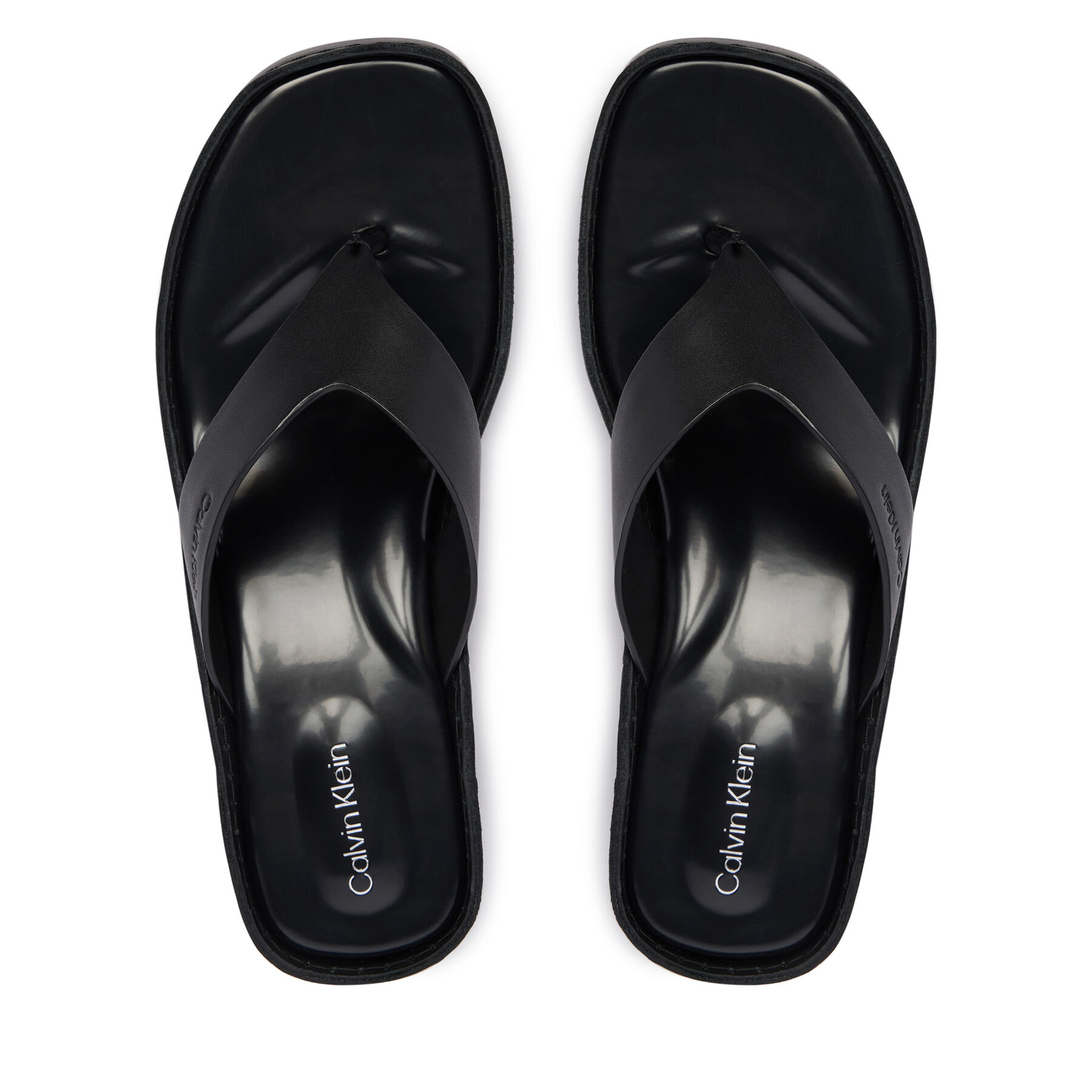 Flip flop Calvin Klein Block Heel Sndl Thong Lth HW0HW02913 Negru
