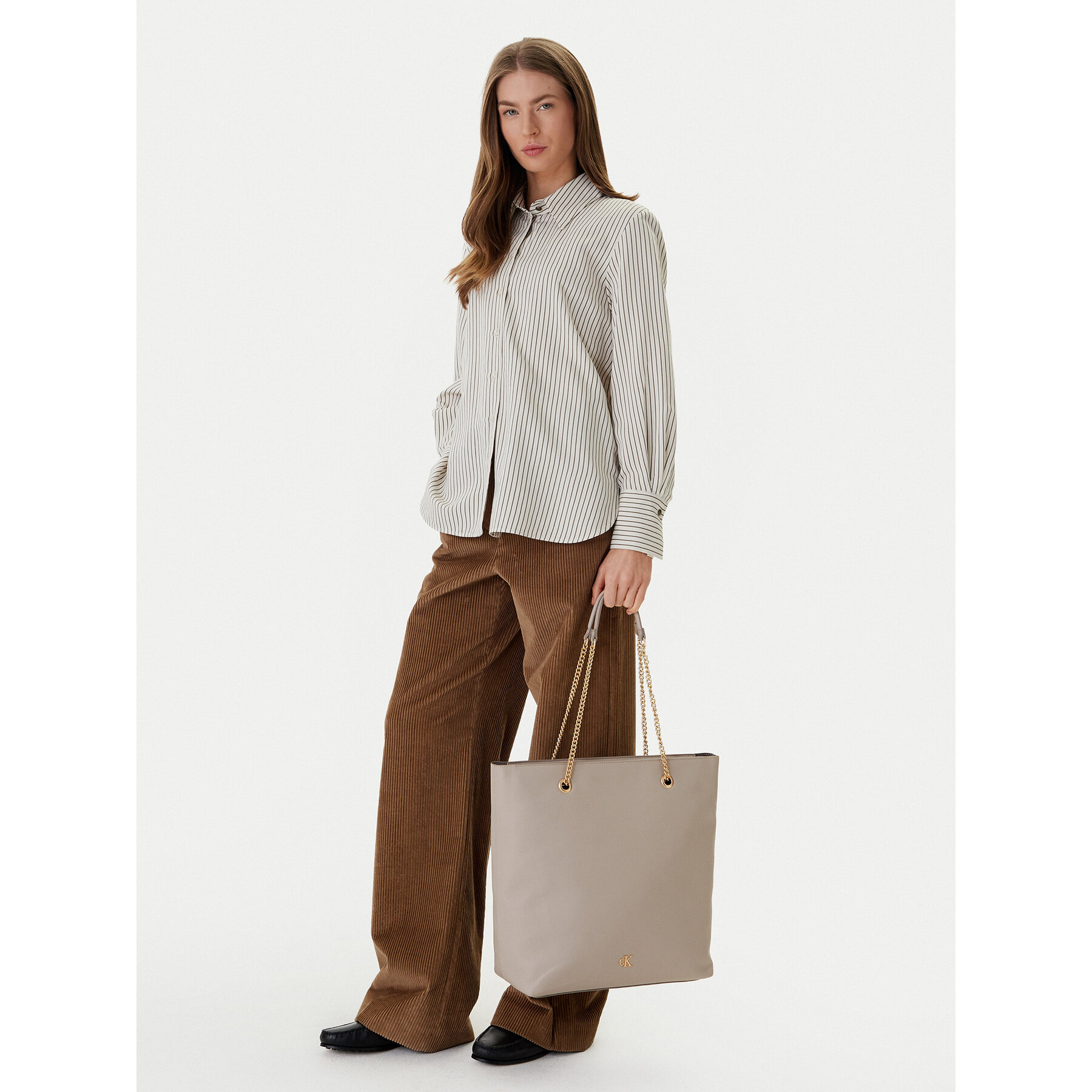 Geantă Calvin Klein Minimal Monogram Chain Tote LV04F3204G Bej