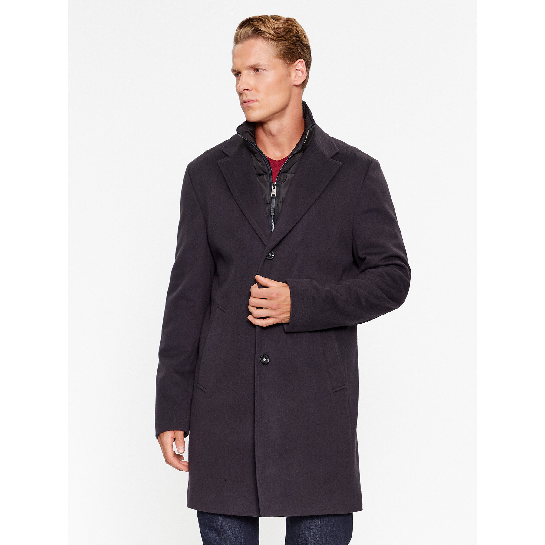 Boss Wollmantel H-Hyde-Bib-234 50502250 Dunkelblau Slim Fit