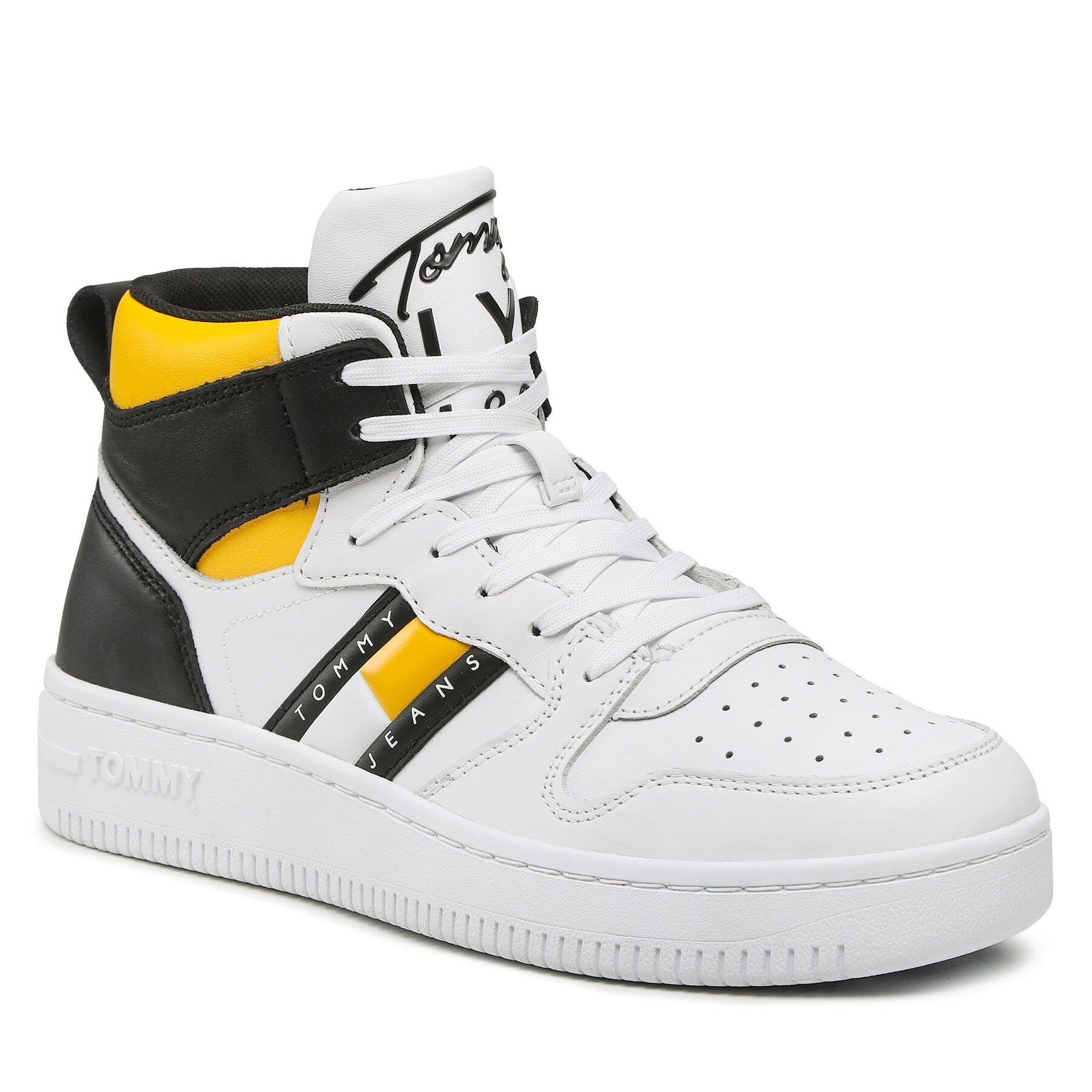Sneakers Tommy Jeans Retro Basket Mid Cut EM0EM01142 White YBR Basket imagine super redus 2022