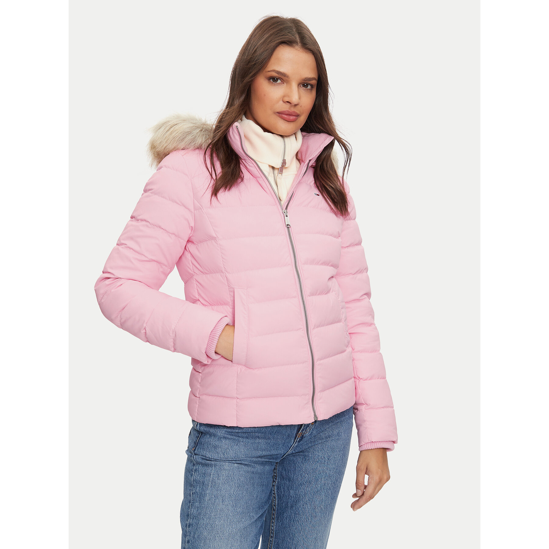 Tommy Jeans Daunenjacke Basic DW0DW18312 Rosa Slim Fit