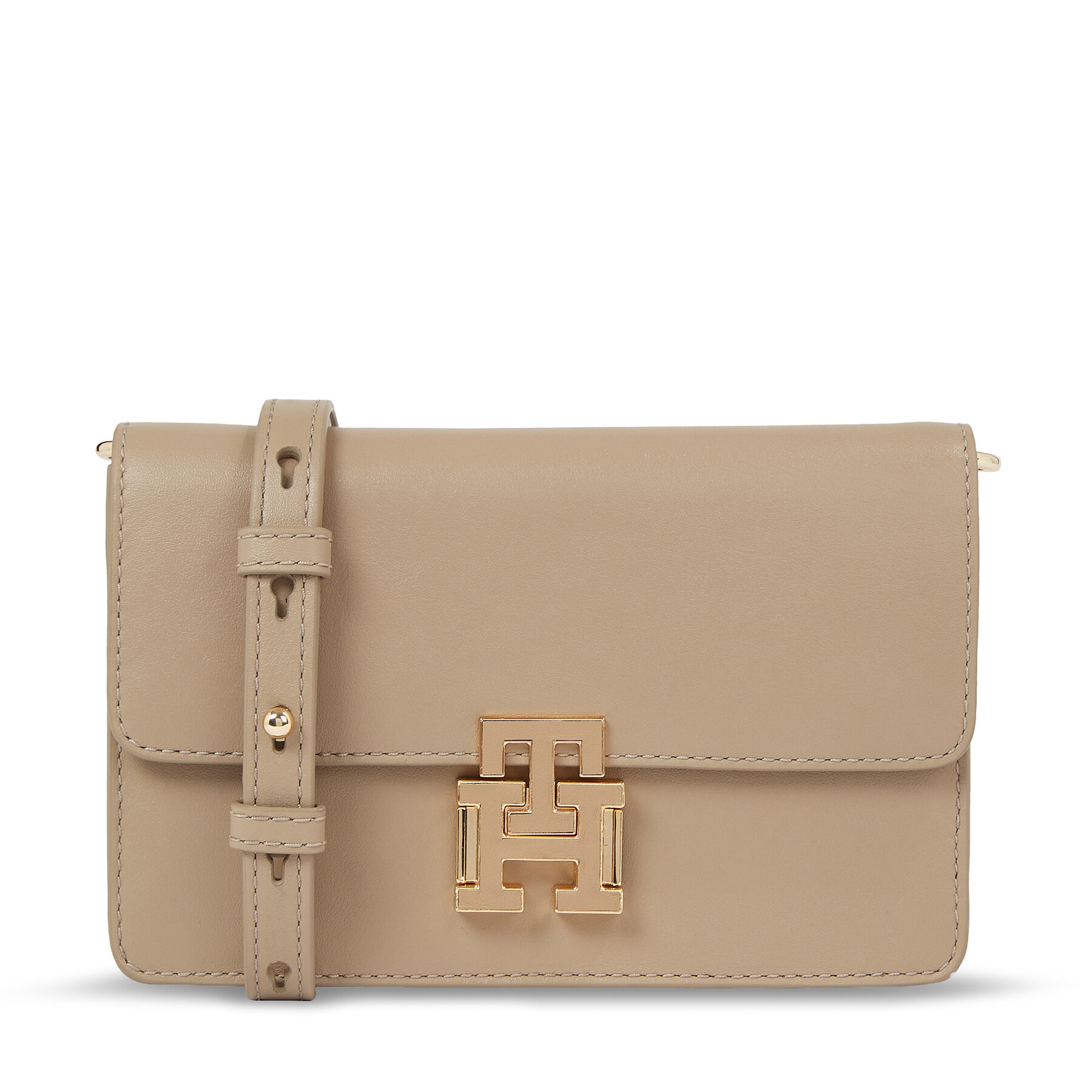 Bolso Tommy Hilfiger Pushlock Leather Small Crossover AW0AW15227 Beis