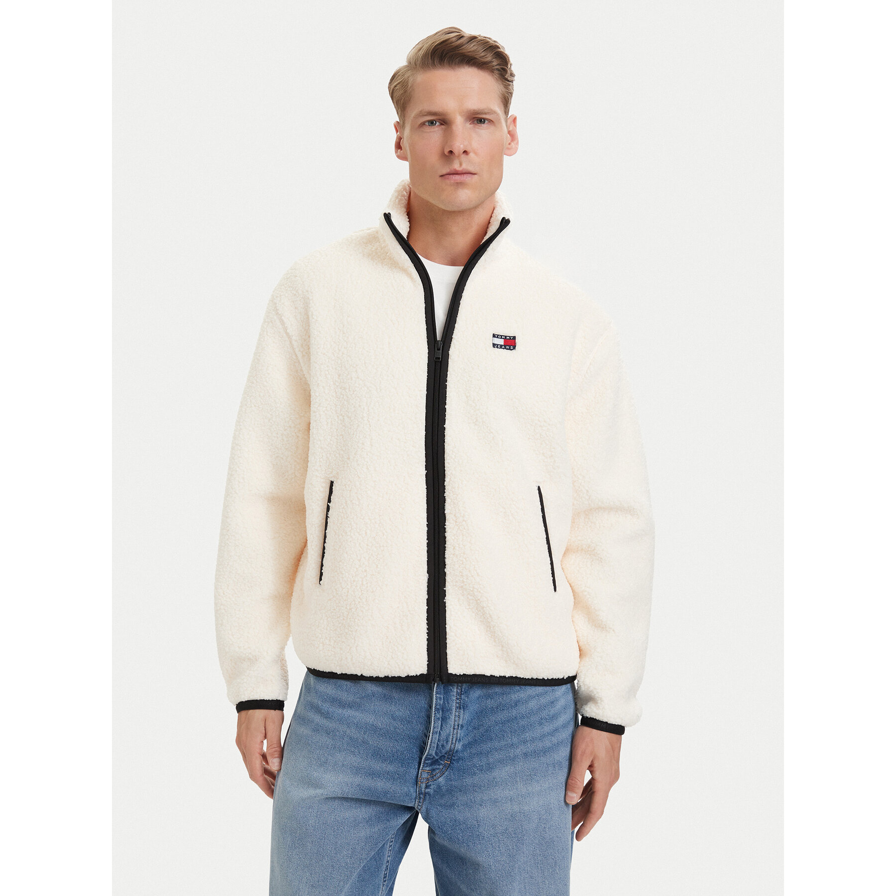 Tommy Jeans Fleecejacke Teddy DM0DM22345 Weiß Relaxed Fit