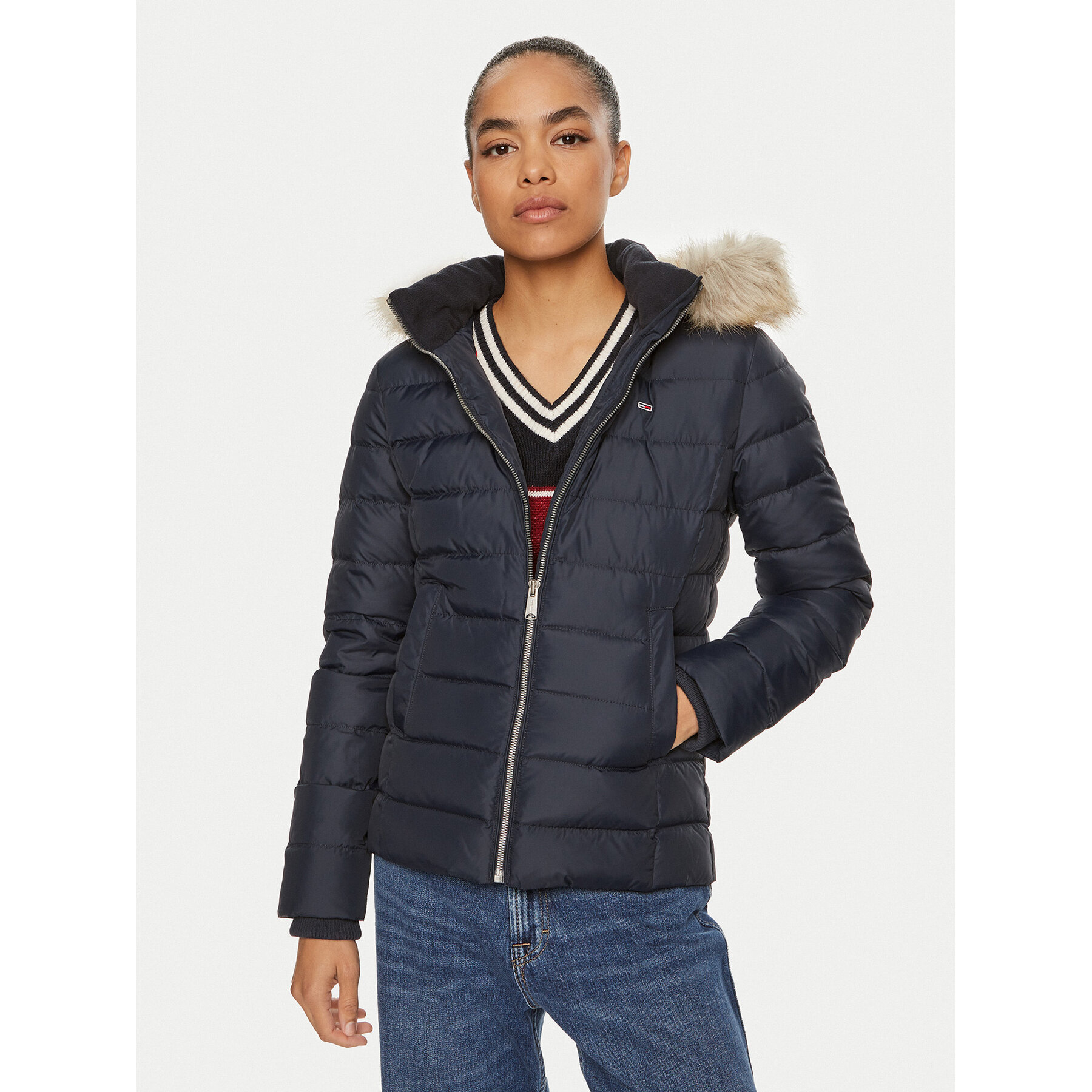 Tommy Jeans Daunenjacke Basic DW0DW18312 Dunkelblau Slim Fit