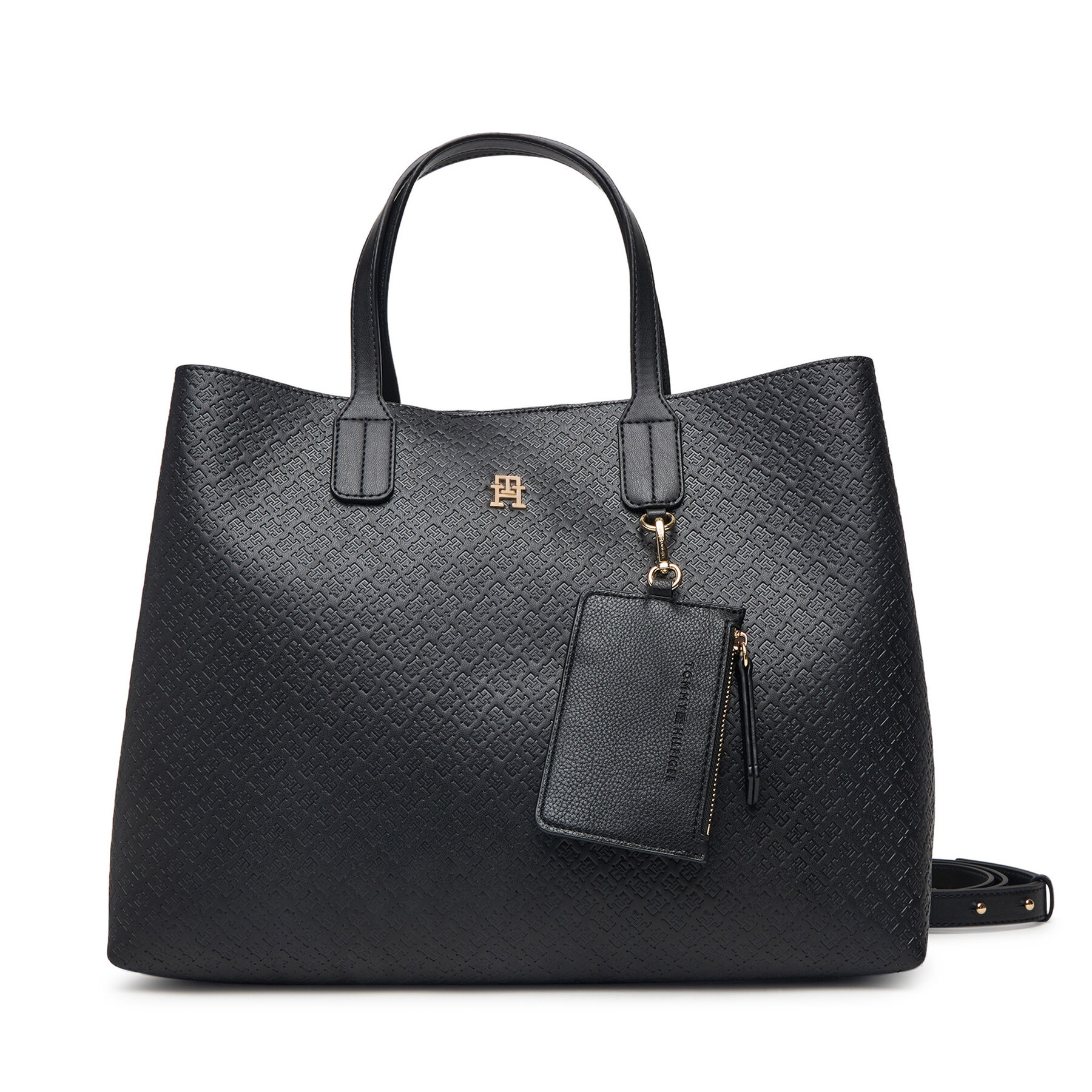 Geantă Tommy Hilfiger Th Icon Satchel Mono AW0AW18923 Negru