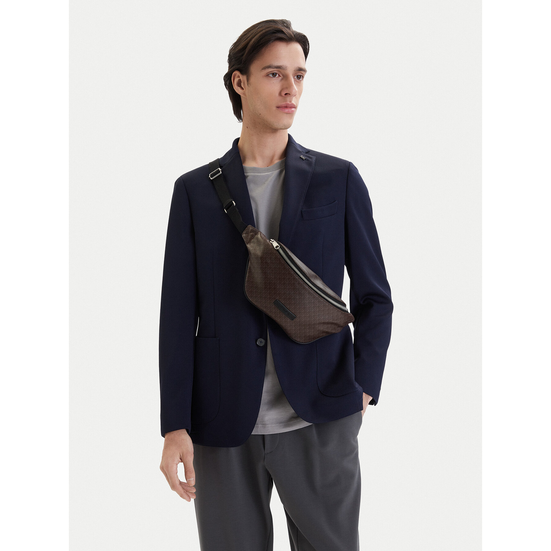 Чанта за кръст﻿ Calvin Klein Emblem Aop Coated Waistbag LV04D3135G Кафяв