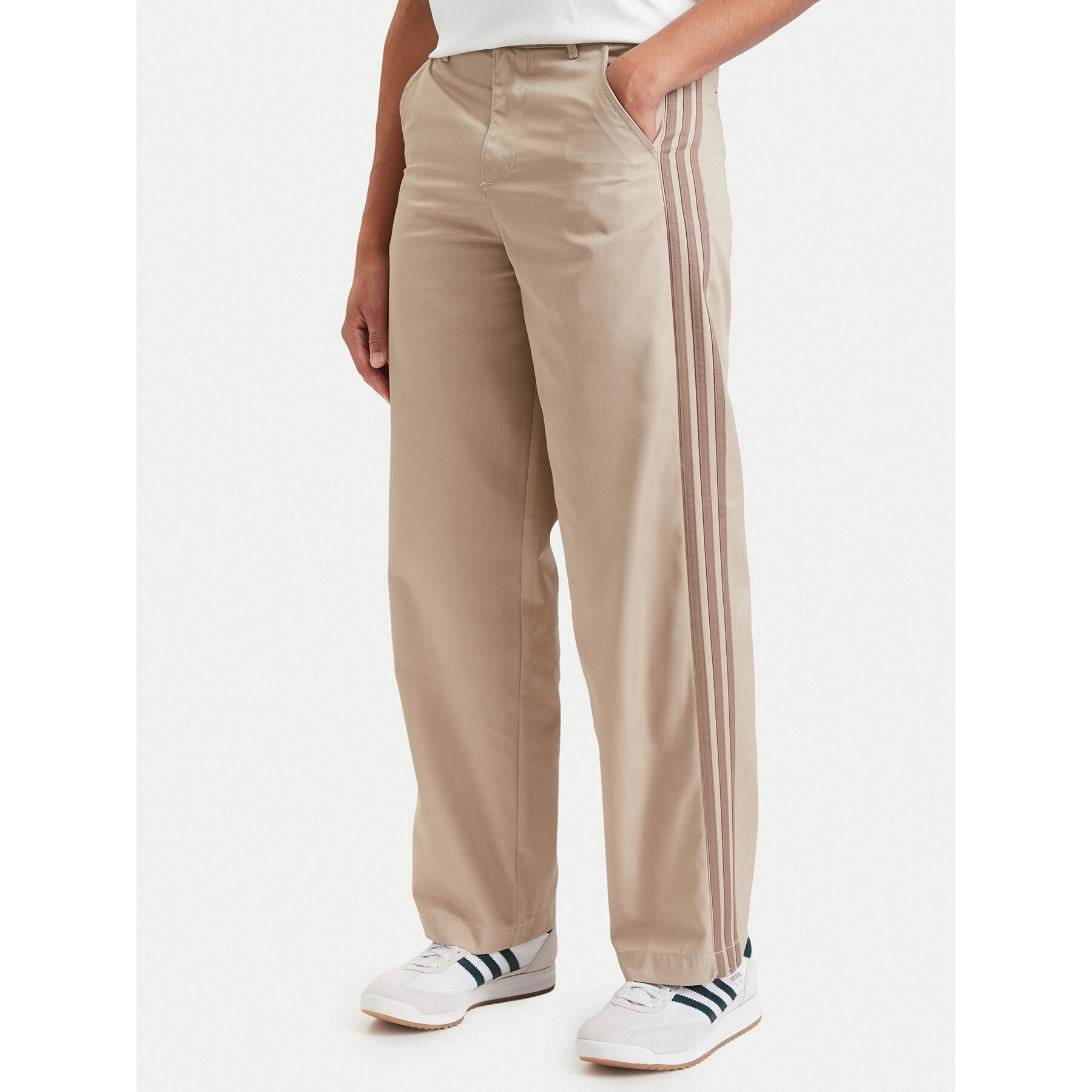 adidas Stoffhose 3 Stripes Pleated Trousers KE4175 Beige Regular Fit