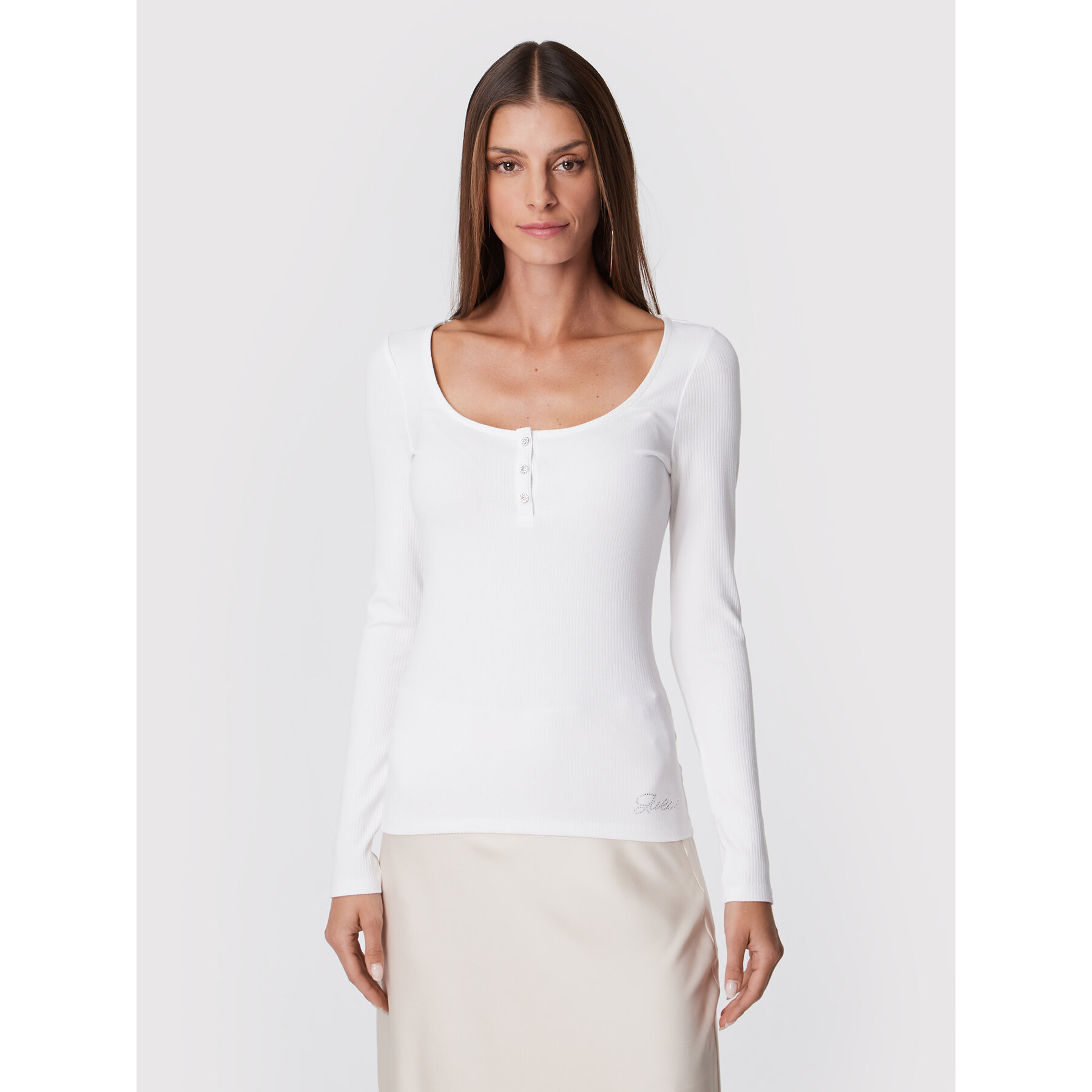 Guess Bluse W2YP46 KBCO2 Weiß Slim Fit