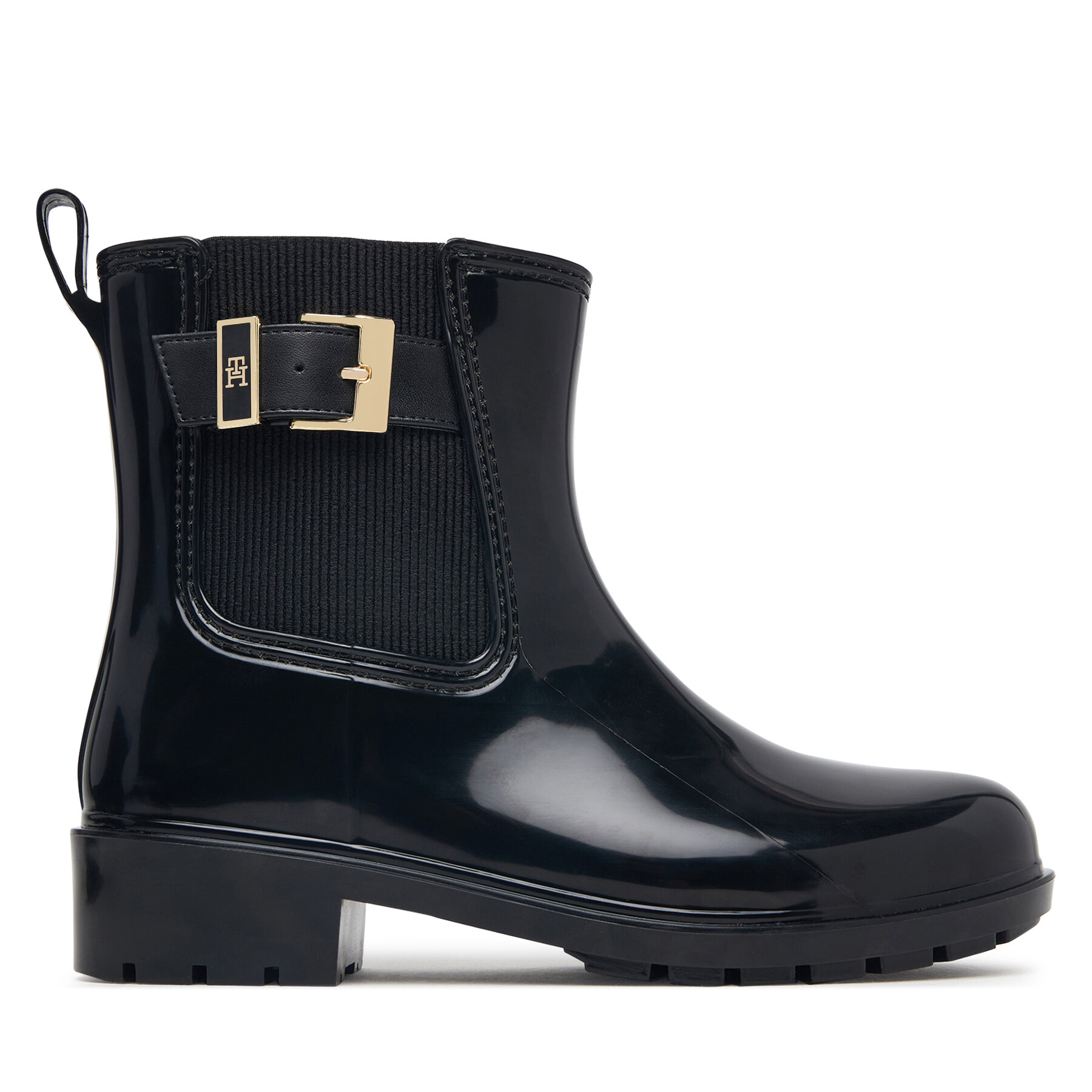 Gumáky Tommy Hilfiger Th Buckle Glossy Ankle Rain Boot FW0FW09543 Čierna