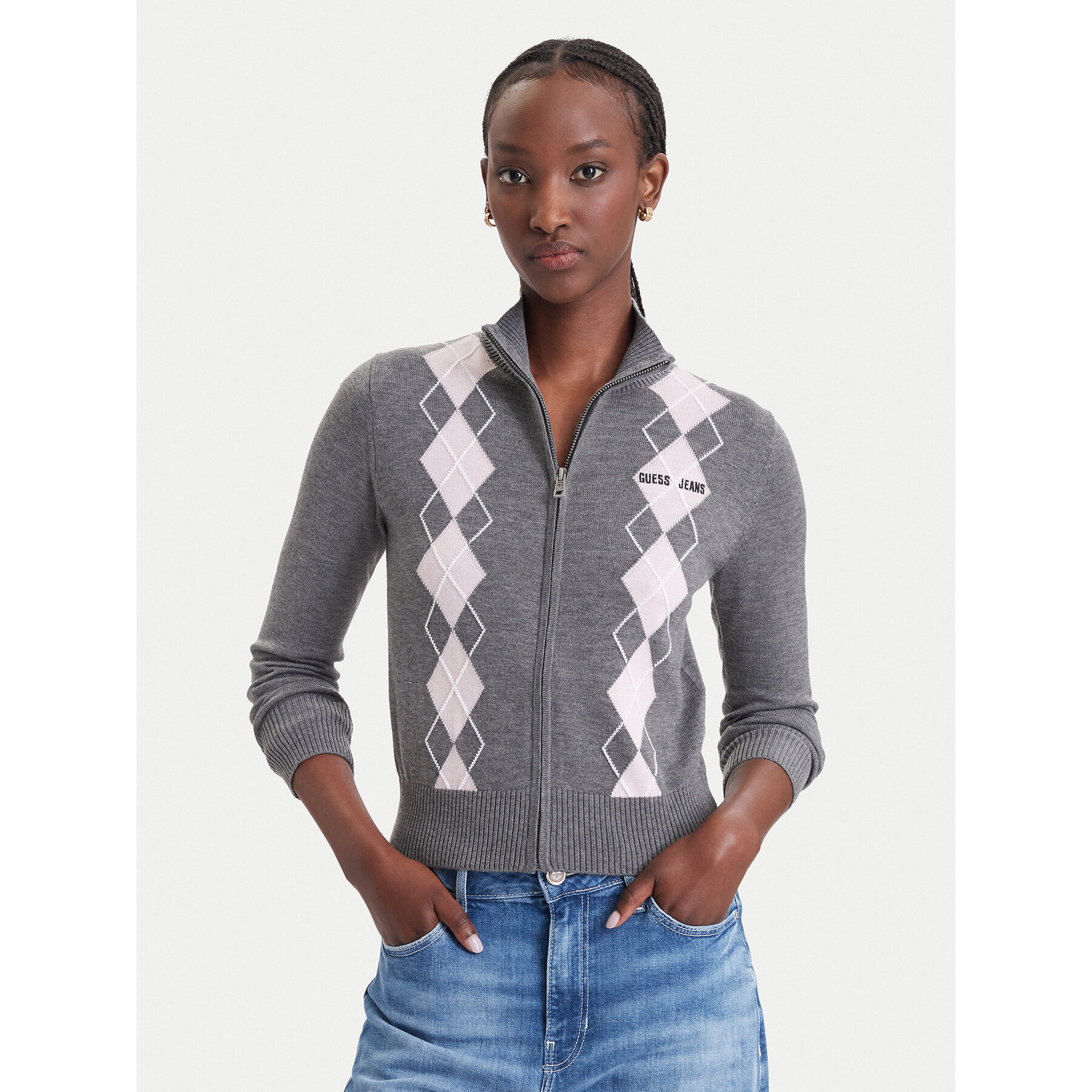 Guess Jeans Strickjacke W6BR10 Z1253 Grau Regular Fit