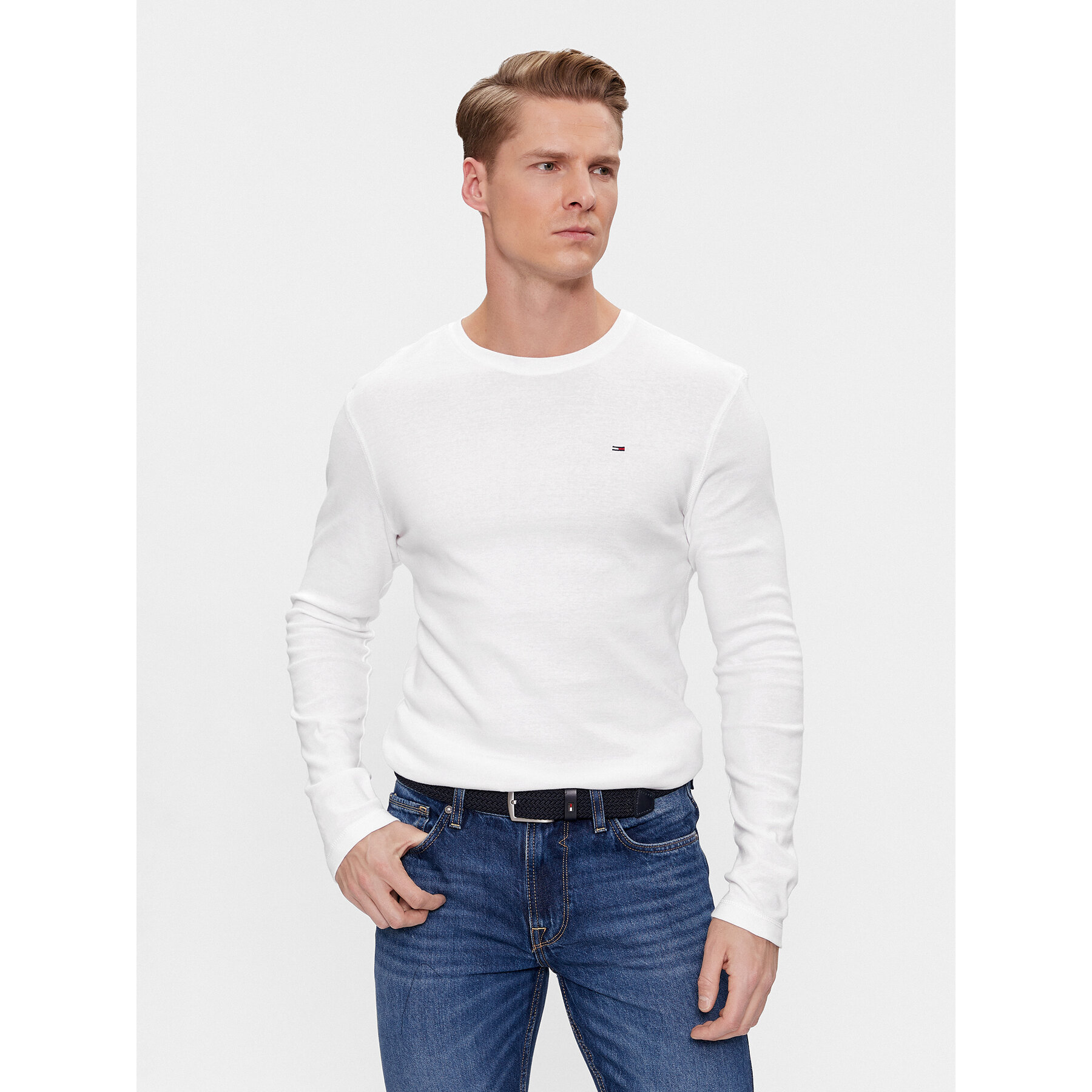 Tommy Jeans Longsleeve DM0DM04409 Weiß Slim Fit