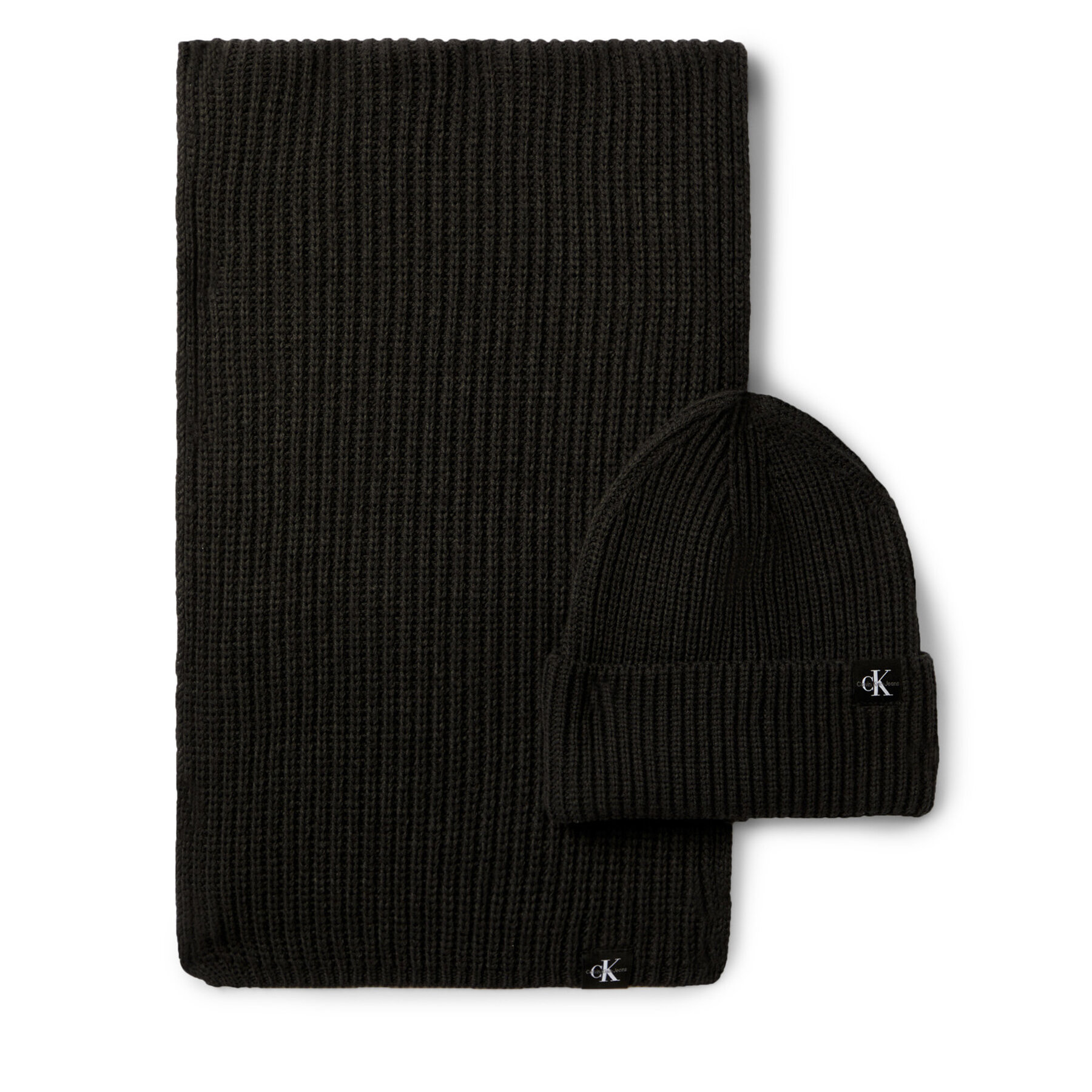 Set Fular și Căciulă Calvin Klein Jeans Monogram Rib Scarf Beanie Set IU0IU00638 Negru