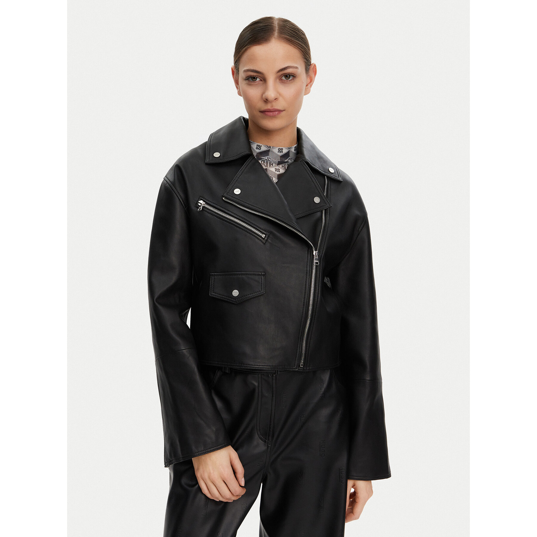 HUGO Bikerjacke Laridas 50533803 Schwarz Regular Fit