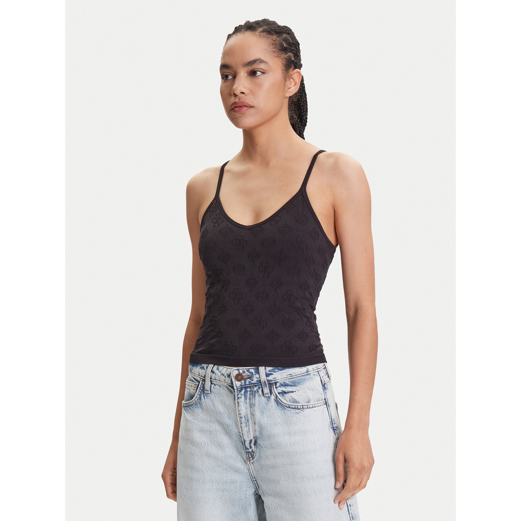 Guess Τοπ V5YP05 Z3OA0 Μαύρο Slim Fit