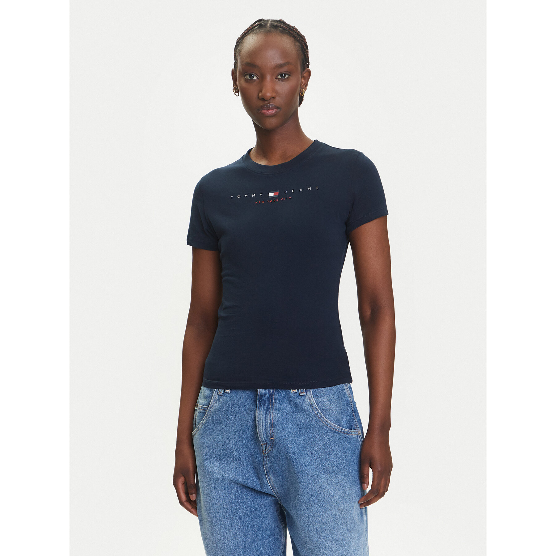 Tommy Jeans Póló Linear DW0DW21422 Sötétkék Slim Fit