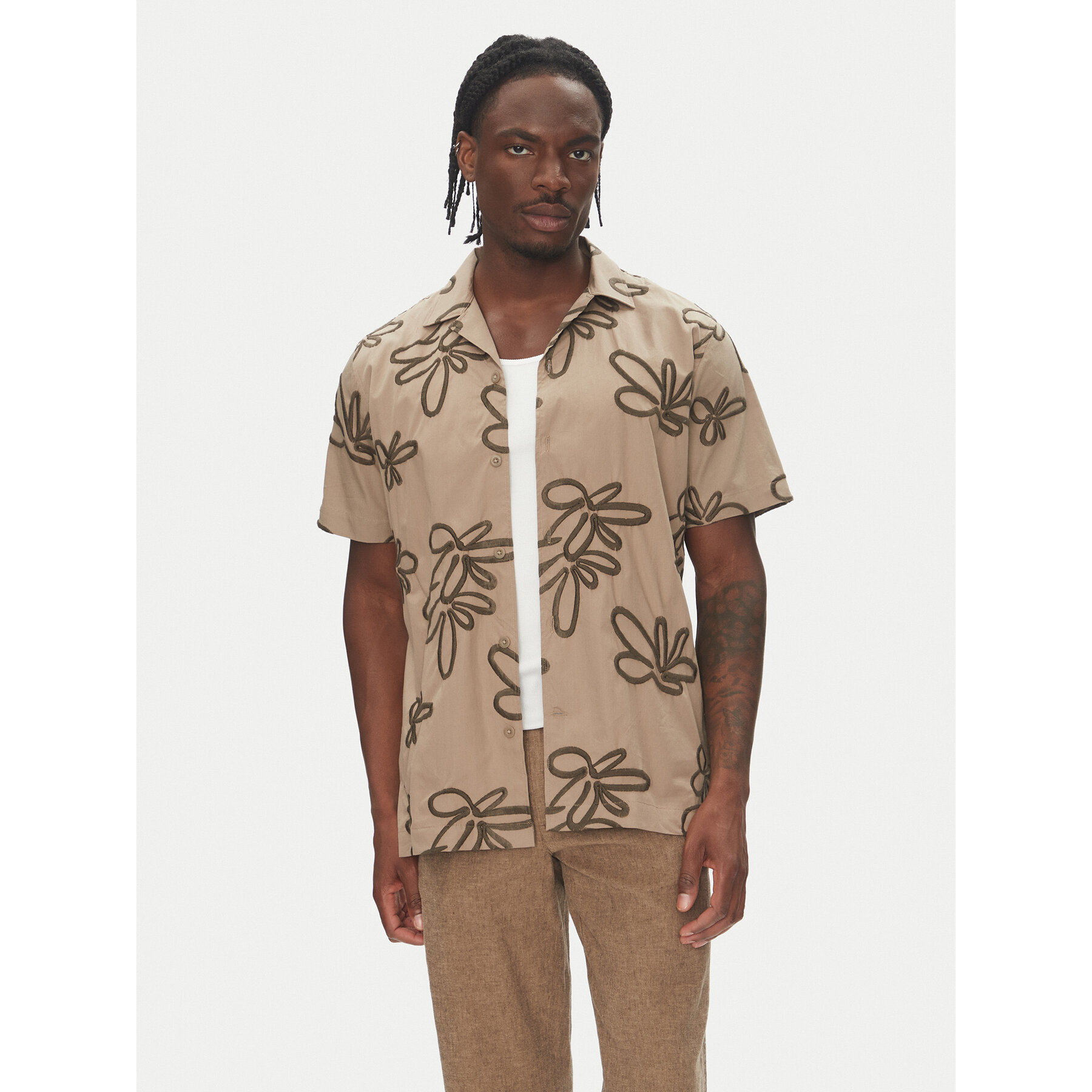 Lindbergh Hemd 30-203705 Beige Regular Fit