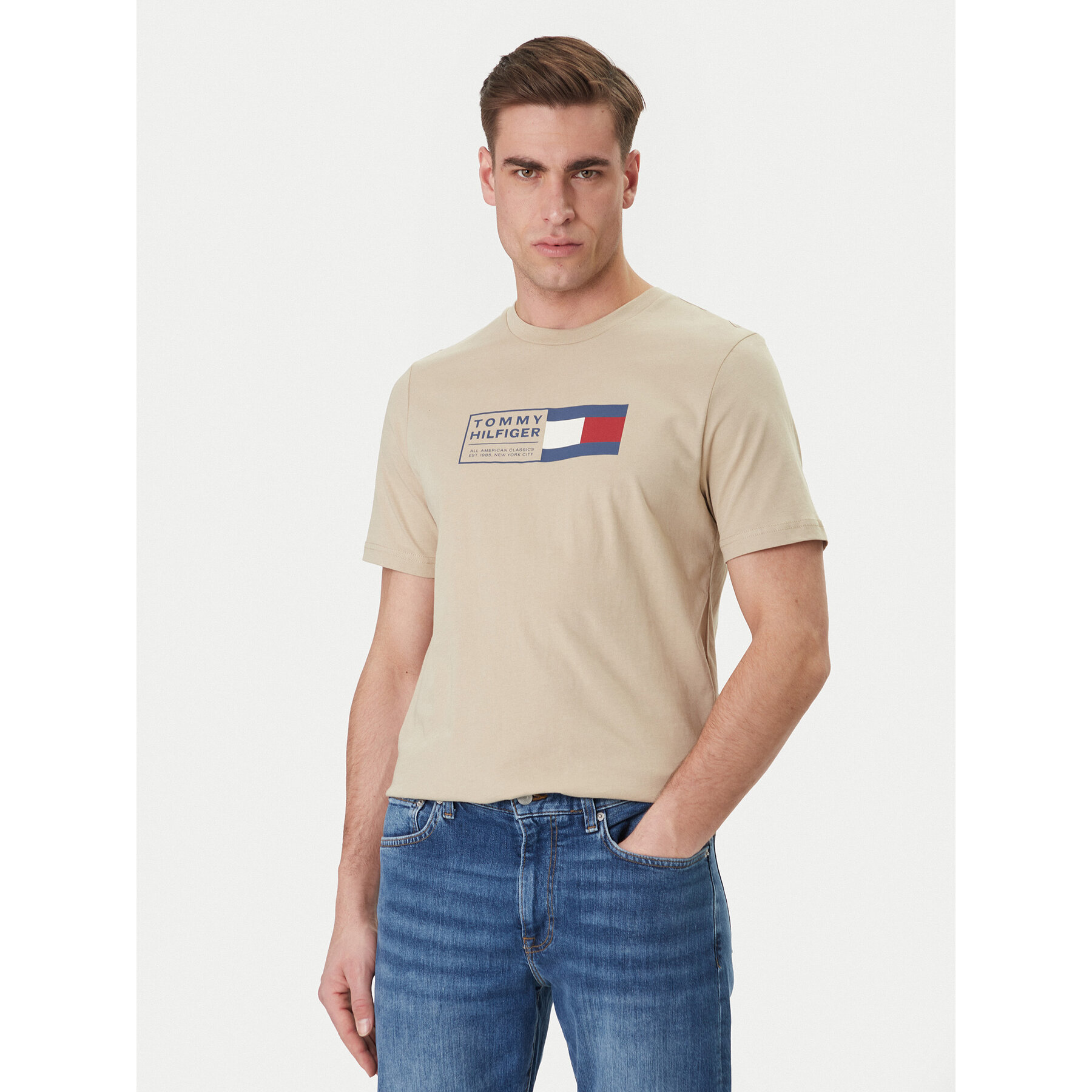 Tommy Hilfiger T-Shirt Brand Love Box MW0MW42366 Beige Regular Fit
