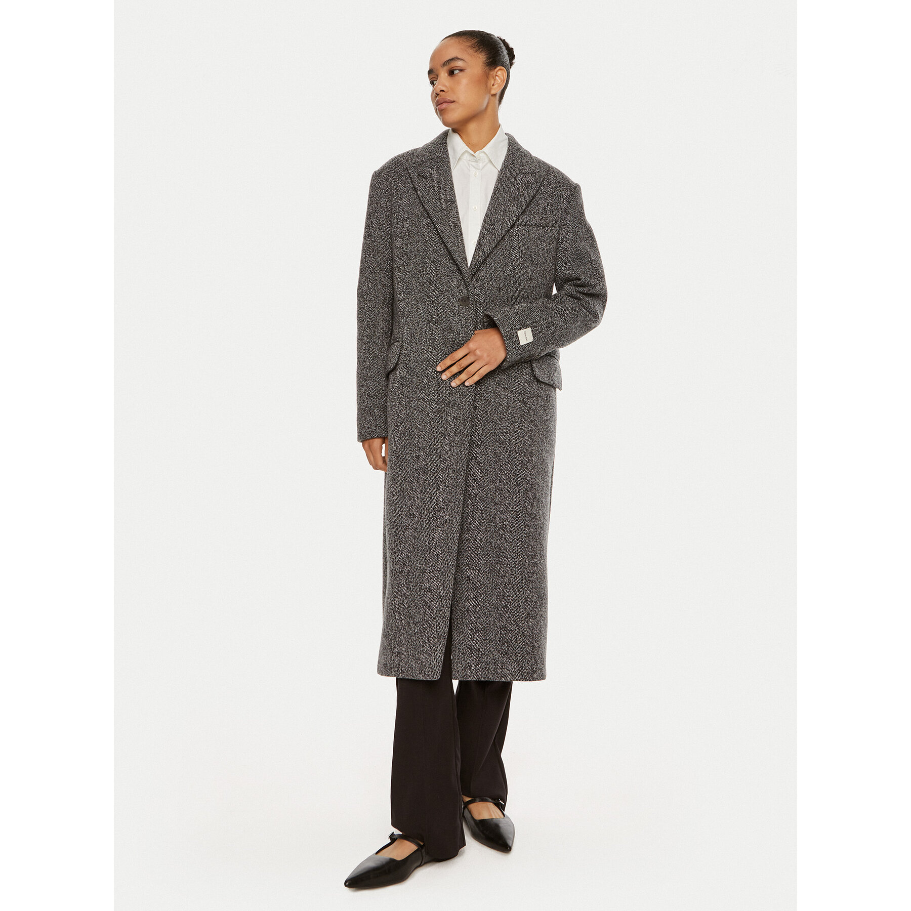 Calvin Klein Wollmantel Herringbone Single K20K207710 Grau Regular Fit