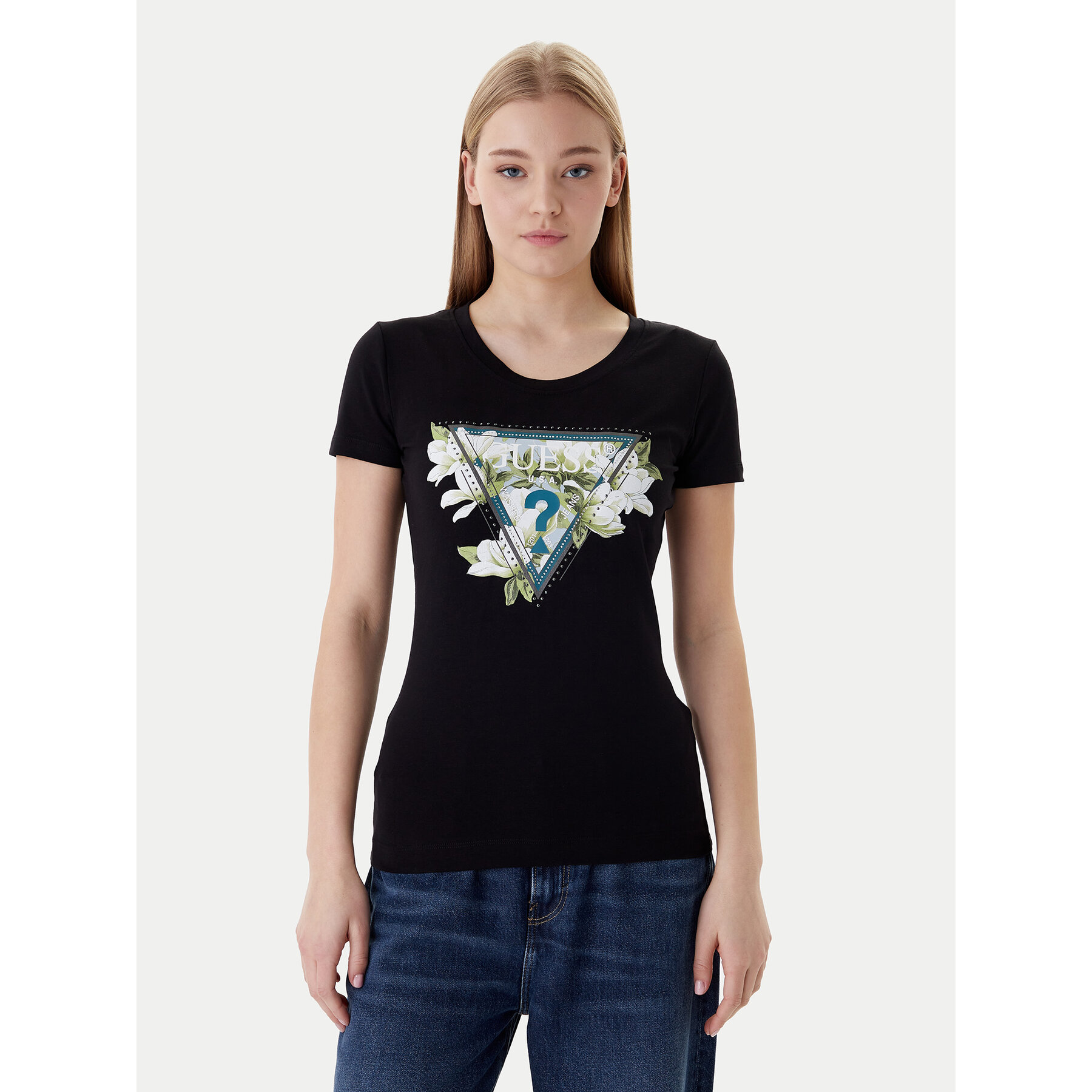 Guess T-Shirt W6RI35 J1314 Schwarz Slim Fit