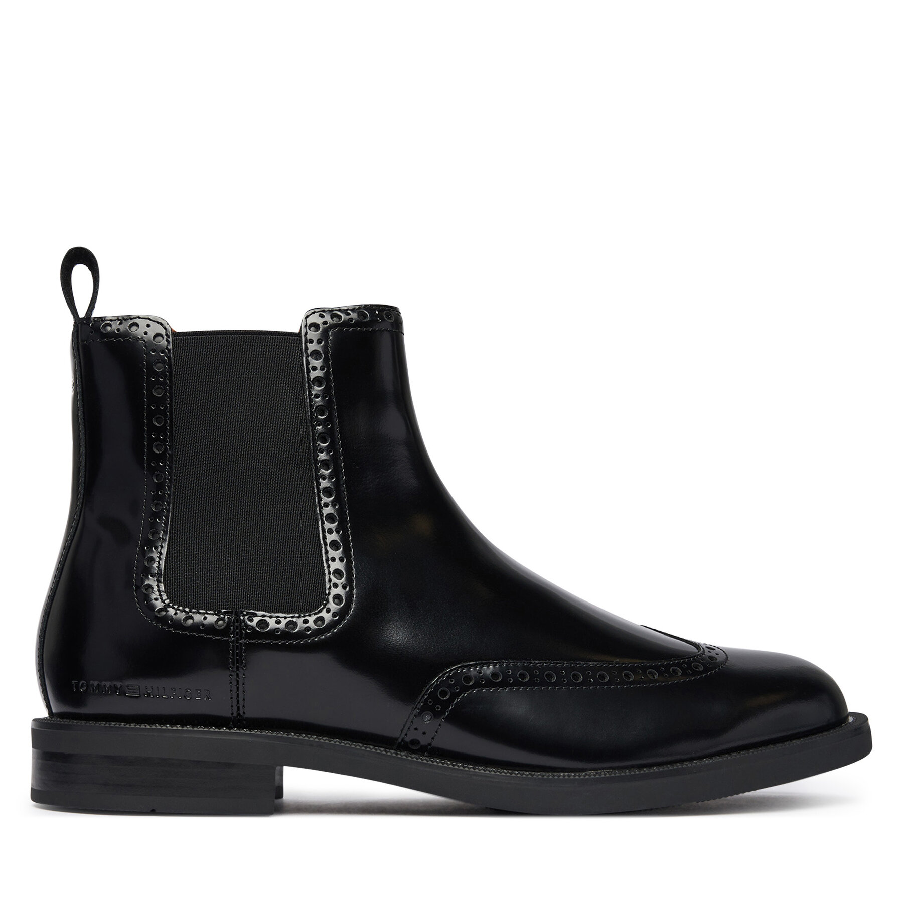 Členková obuv s elastickým prvkom Tommy Hilfiger Lth Abrasivato Brogue Chelsea FM0FM06079 Čierna
