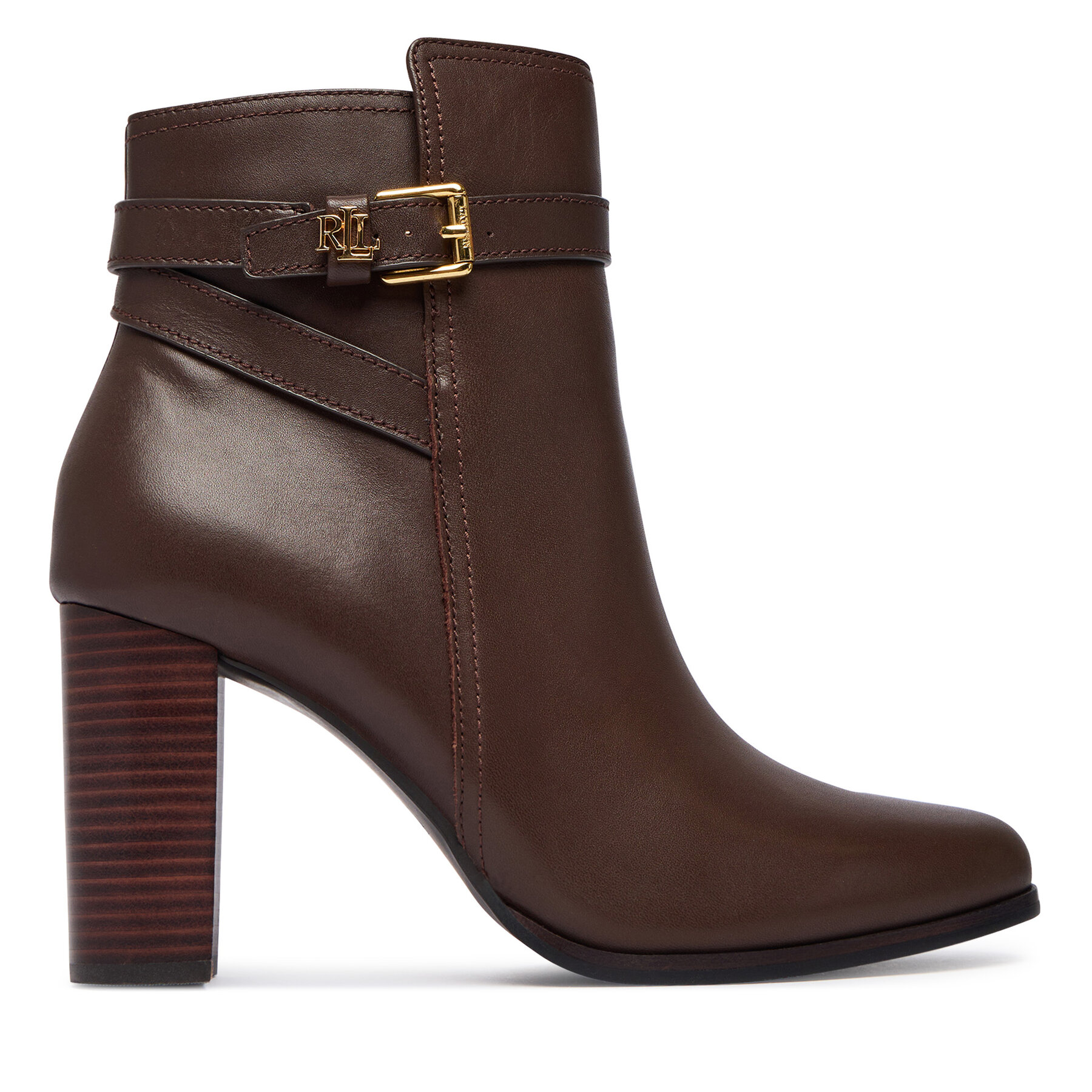 Škornji LAUREN RALPH LAUREN Brooke II Calfskin Bootie Heel 802974475003 Rjava