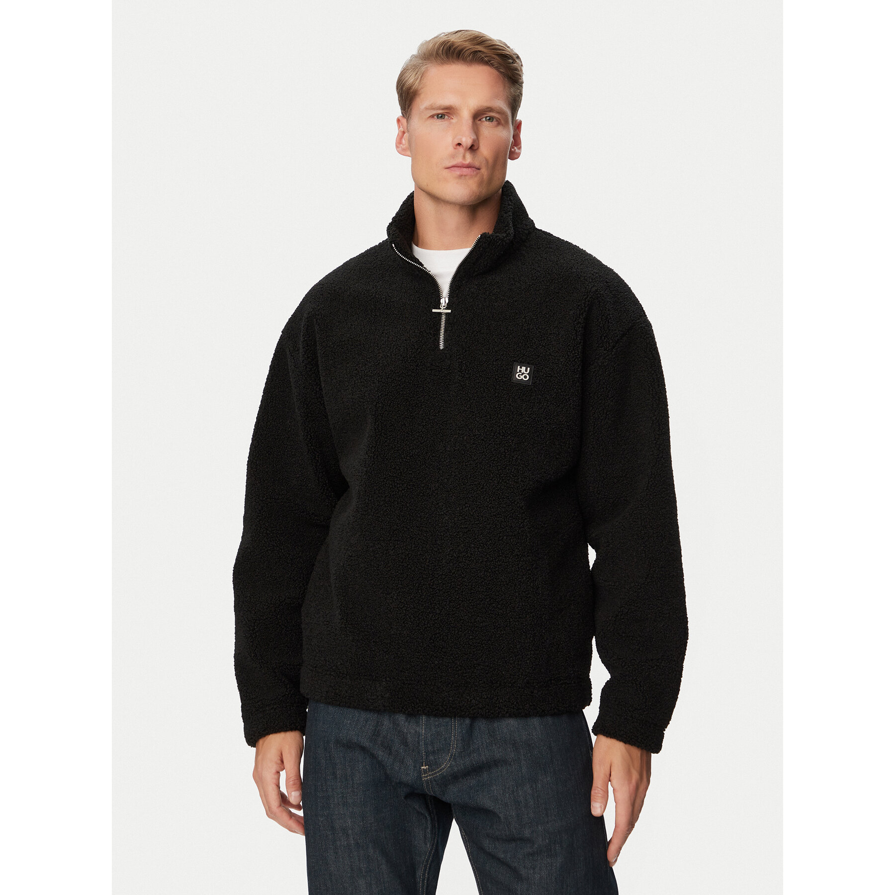 HUGO Fleecejacke Derylong 50567951 Schwarz Relaxed Fit